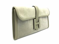 Hermes Jige PM Sauge Velvet Leather Clutch Bag
