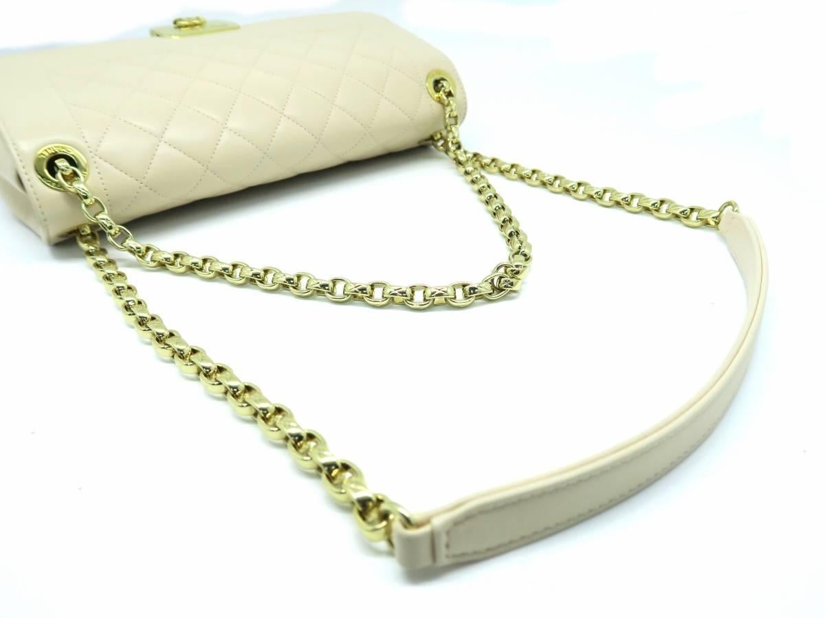 Chanel Beige Quilted Calfskin Leather Gold Metal Chain Shoulder Flap Bag 1