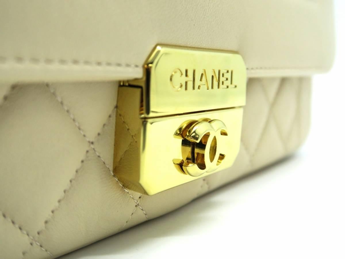 Chanel Beige Quilted Calfskin Leather Gold Metal Chain Shoulder Flap Bag 3