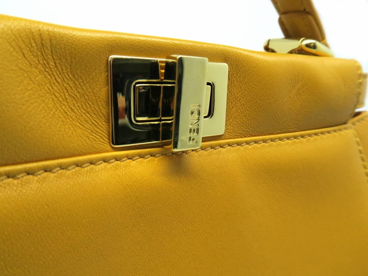 Fendi Peekaboo Yellow Lambskin Leather Gold Metal Top Handle Bag 2