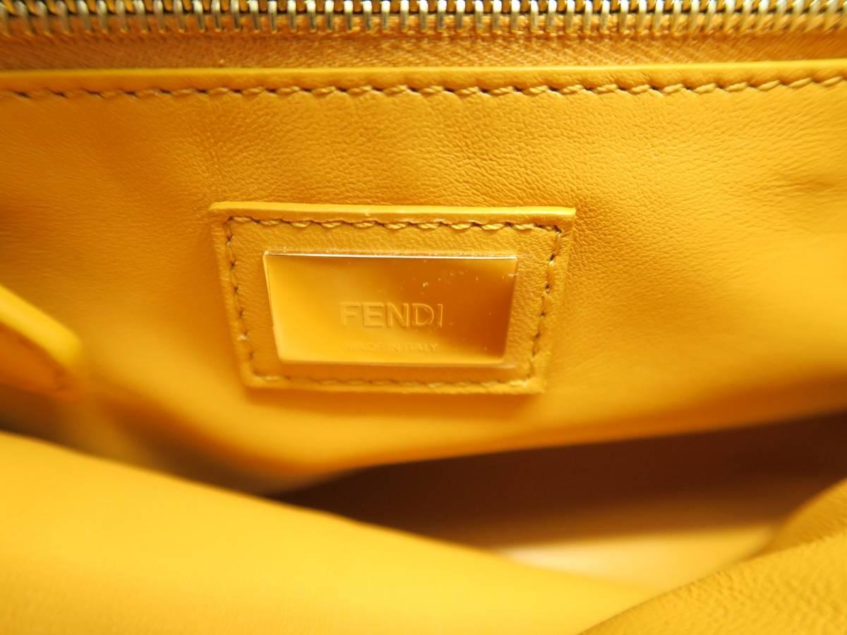 Fendi Peekaboo Yellow Lambskin Leather Gold Metal Top Handle Bag 5