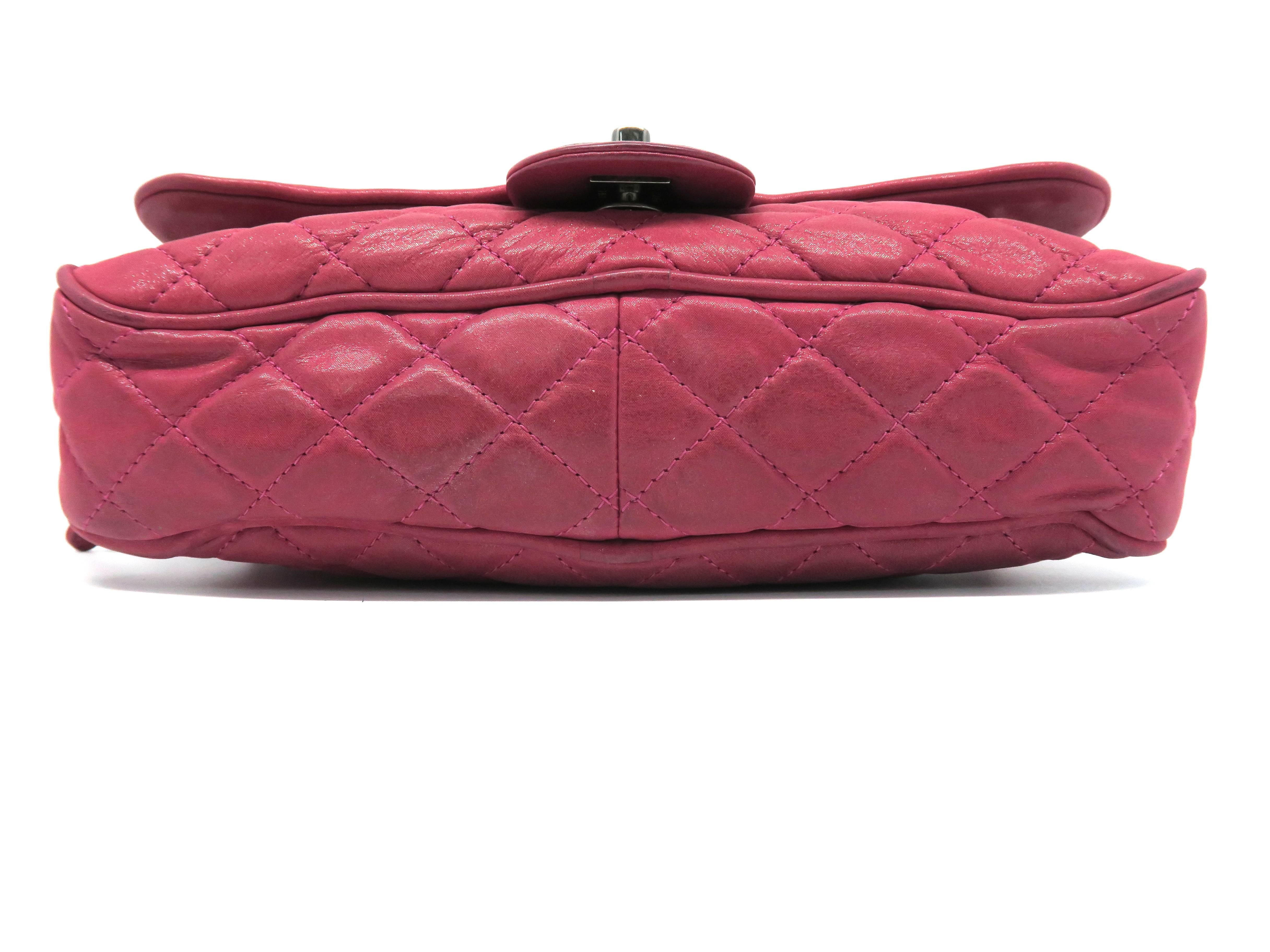 Pink Chanel Shiva Flap Rose Red Quilting Lambskin Leather Silver Metal Shoulder Bag For Sale