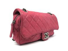 Chanel Shiva Flap Rose Red Quilting Lambskin Leather Silver Metal Shoulder Bag