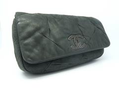 Chanel Dark Green Lambskin Leather Silver Metal Shoulder Bag