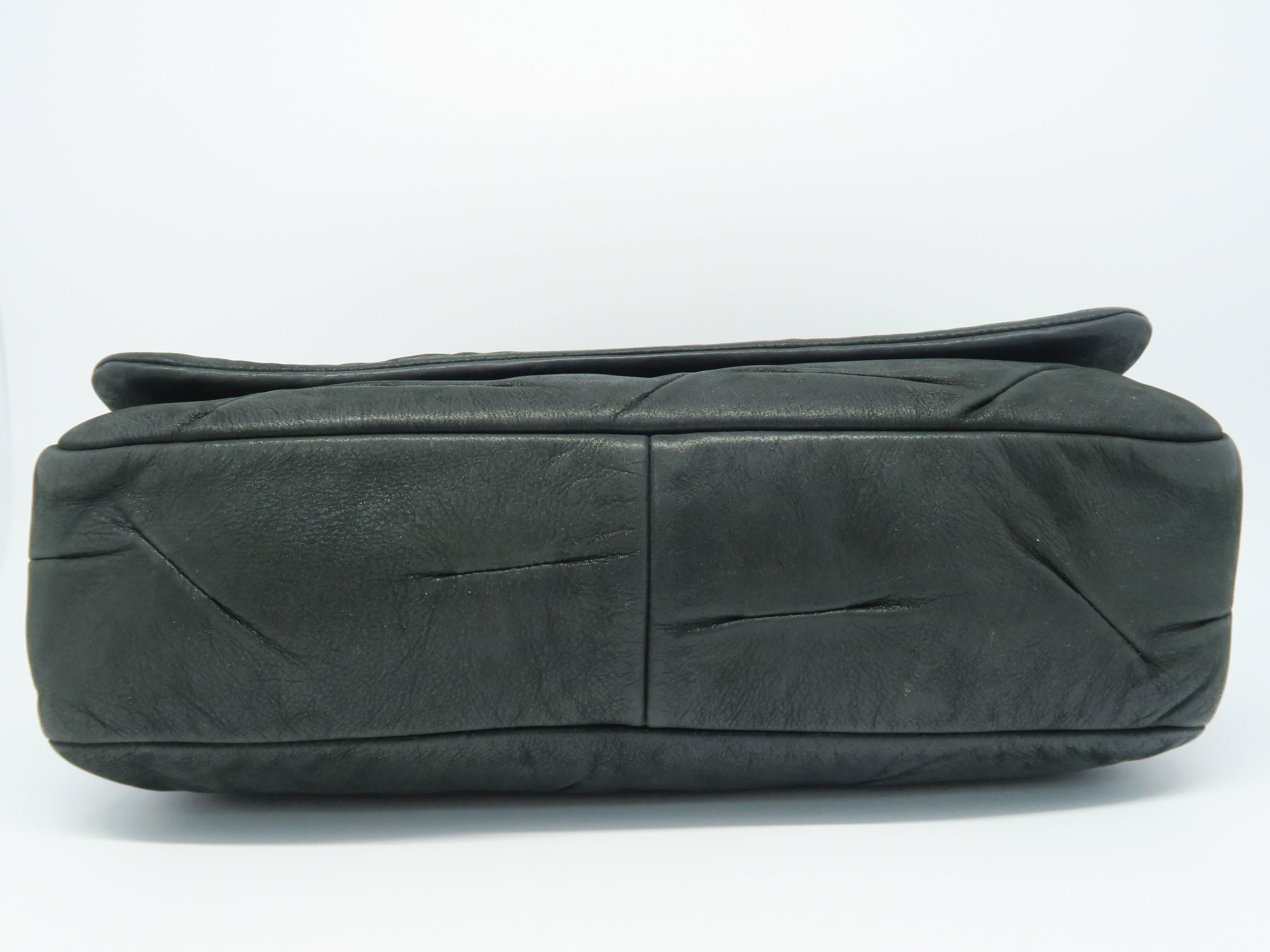 Black Chanel Dark Green Lambskin Leather Silver Metal Shoulder Bag For Sale