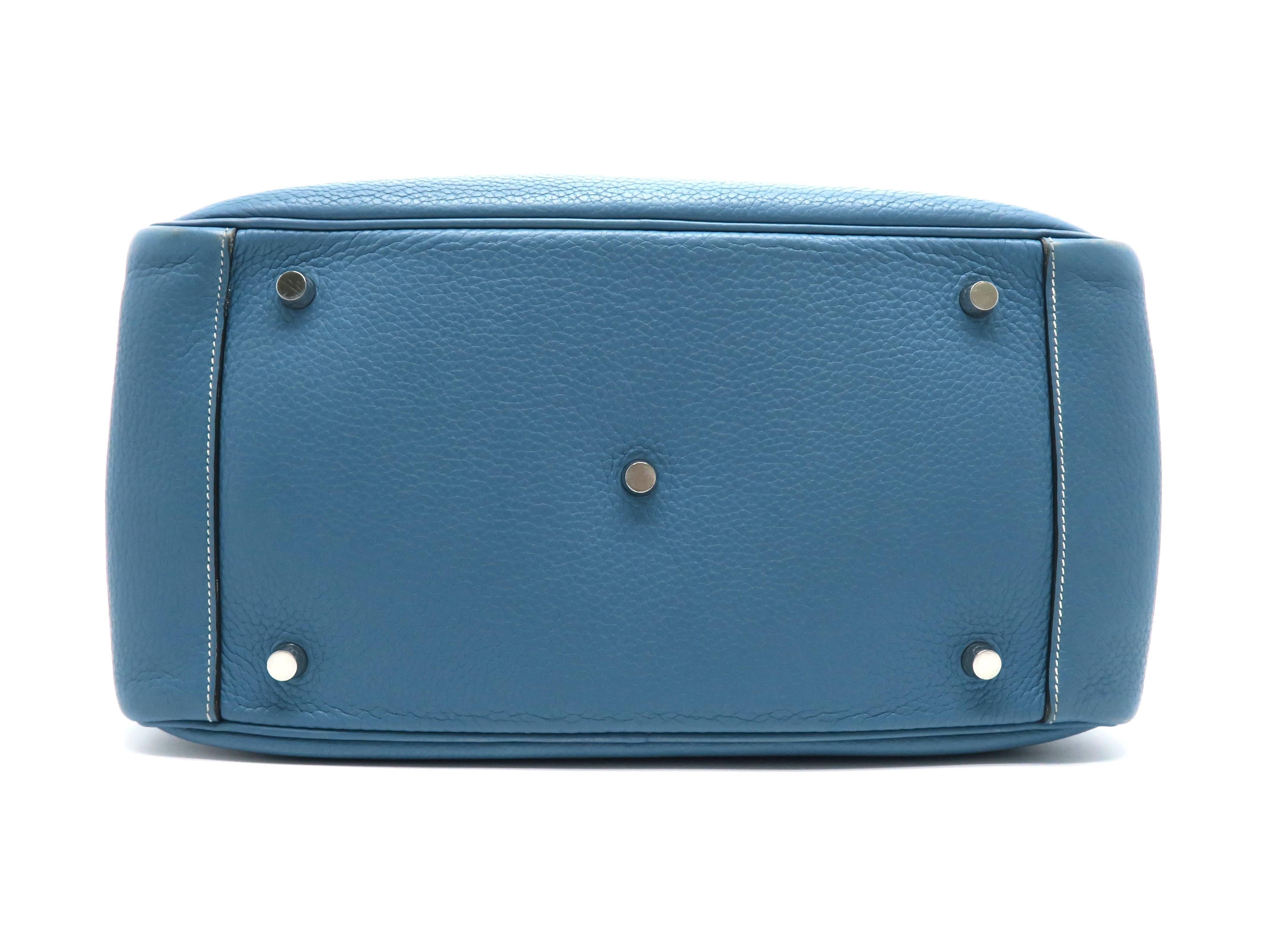 Hermes Lindy 34 Bleu Jean Clemence Leather Shoulder Bag In Good Condition In Kowloon, HK