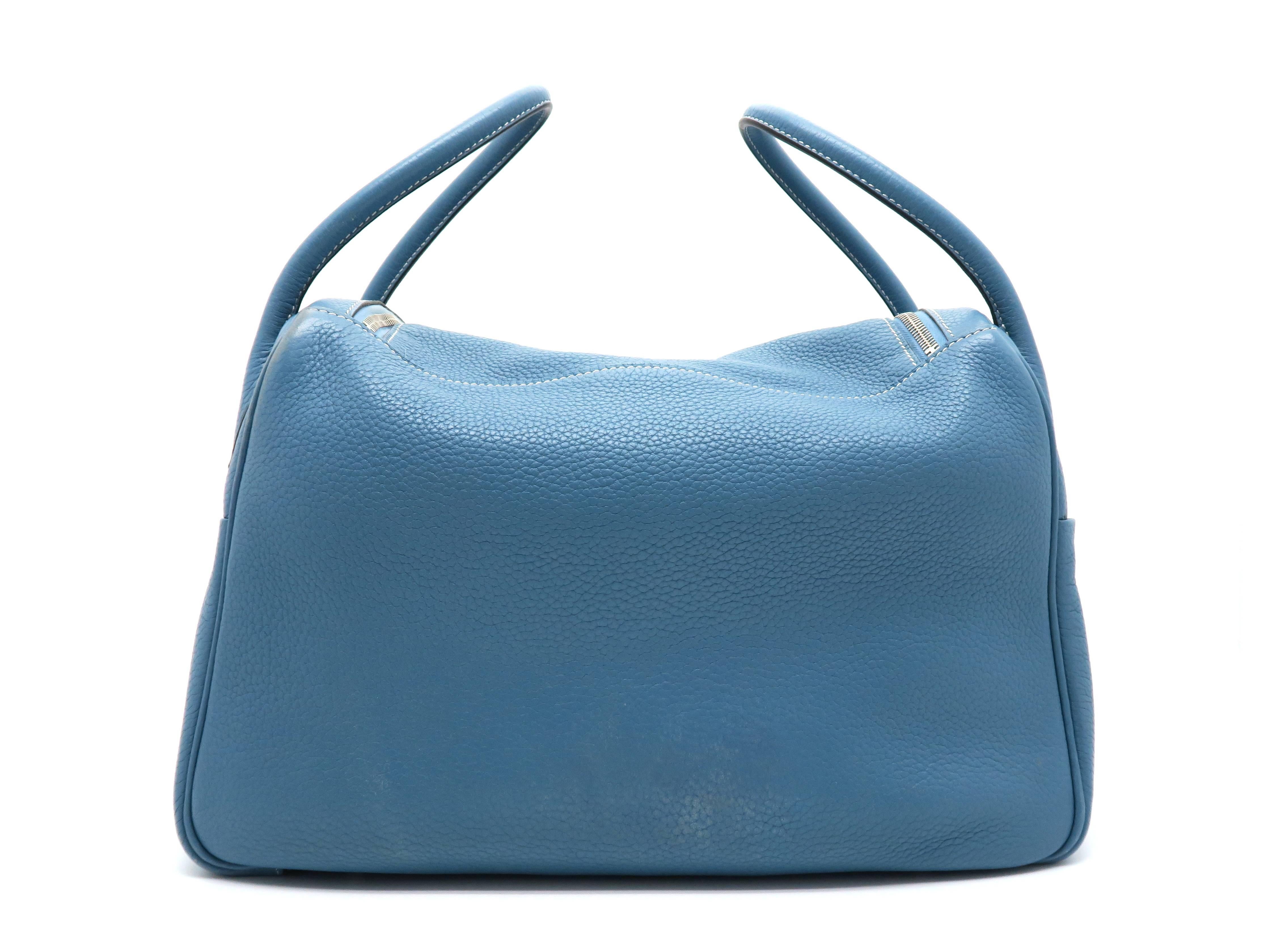 Blue Hermes Lindy 34 Bleu Jean Clemence Leather Shoulder Bag