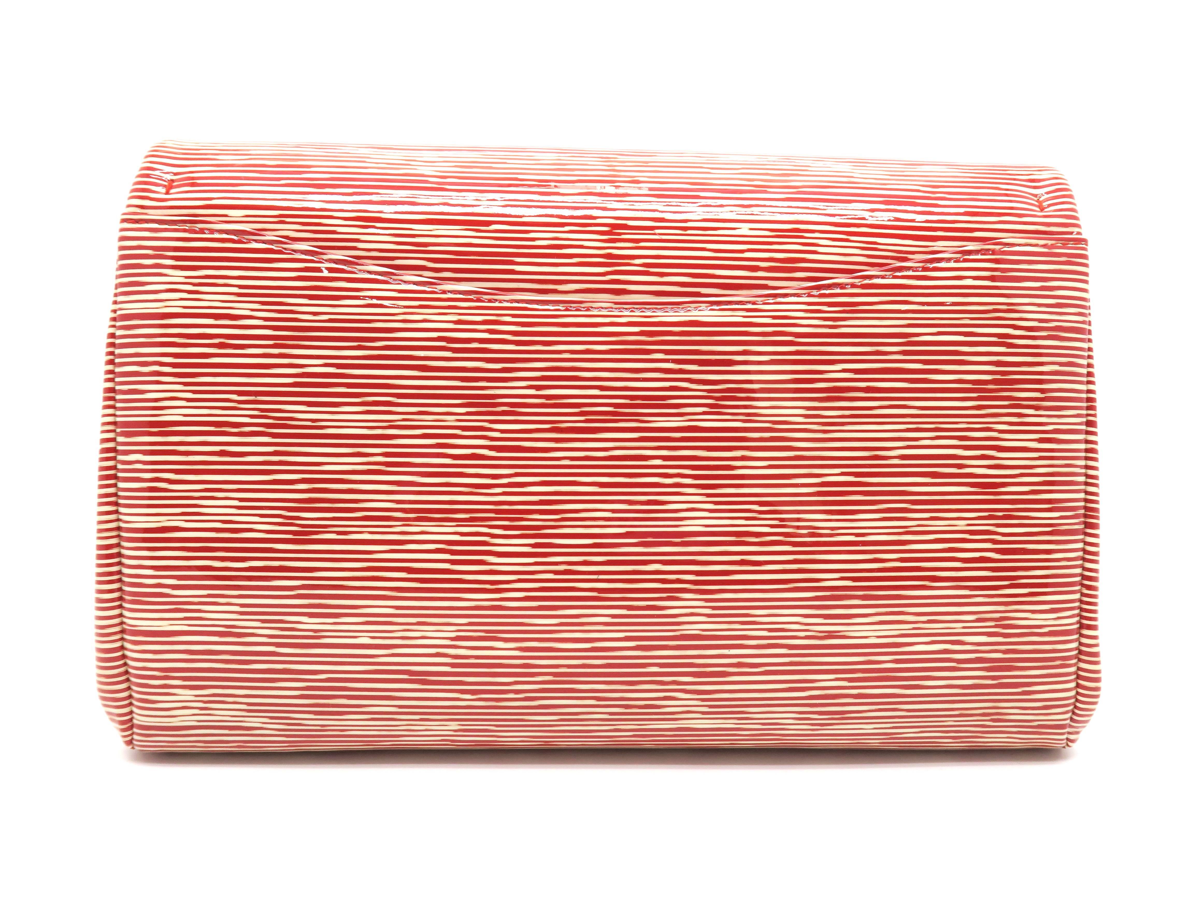 Orange Chanel Red/ White Patent Leather Clutch With Chain Shoulder Bag For Sale