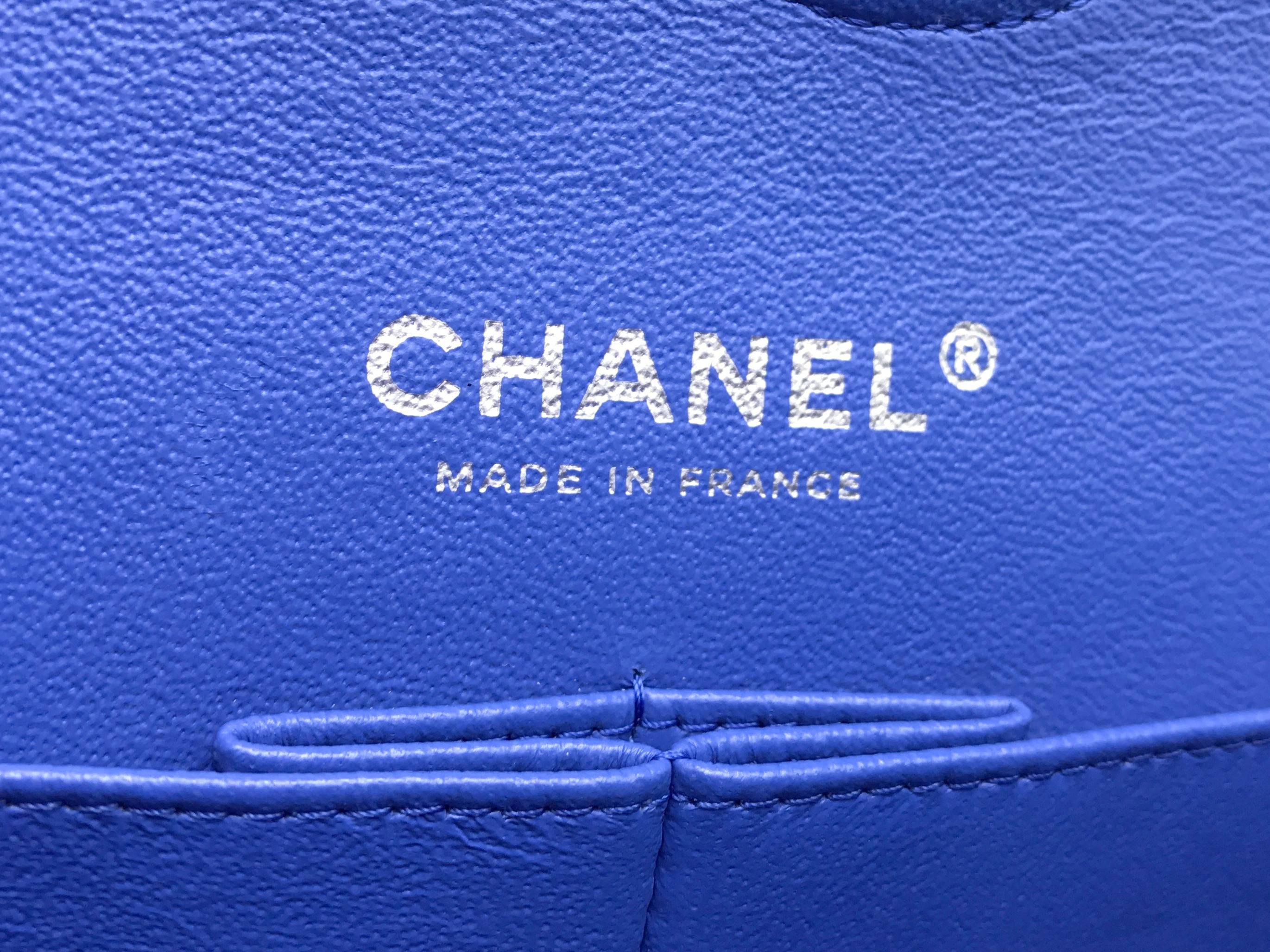Chanel Classic Double Flap Blue Quilting Patent Silver Metal Shoulder Bag 3