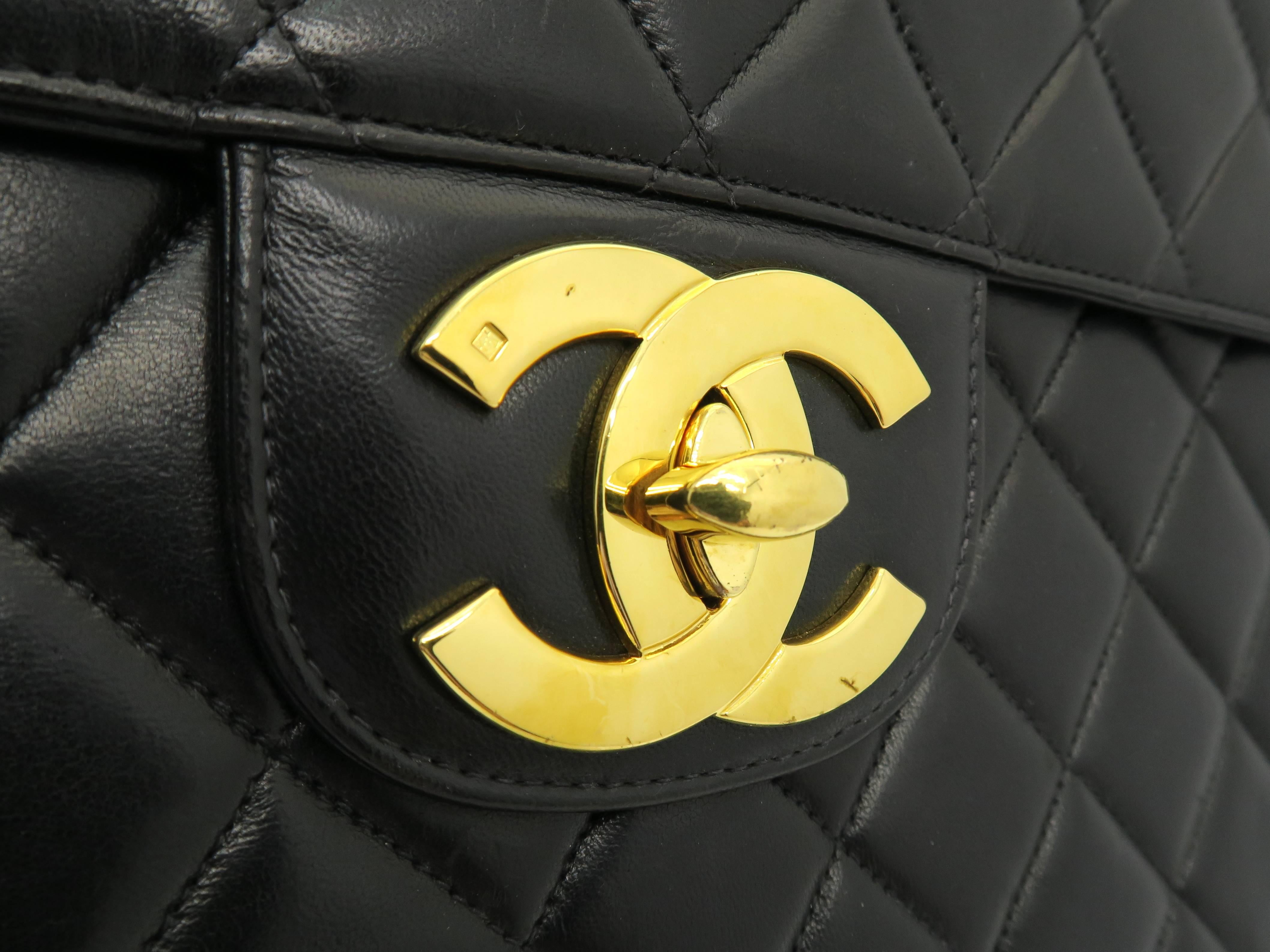 Chanel Black Quilting Lambskin Leather Gold Metal Flap Bag For Sale 3