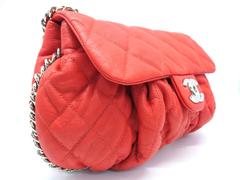 Chanel Red Quilting Calfskin Leather Silver Metal Shoulder Bag