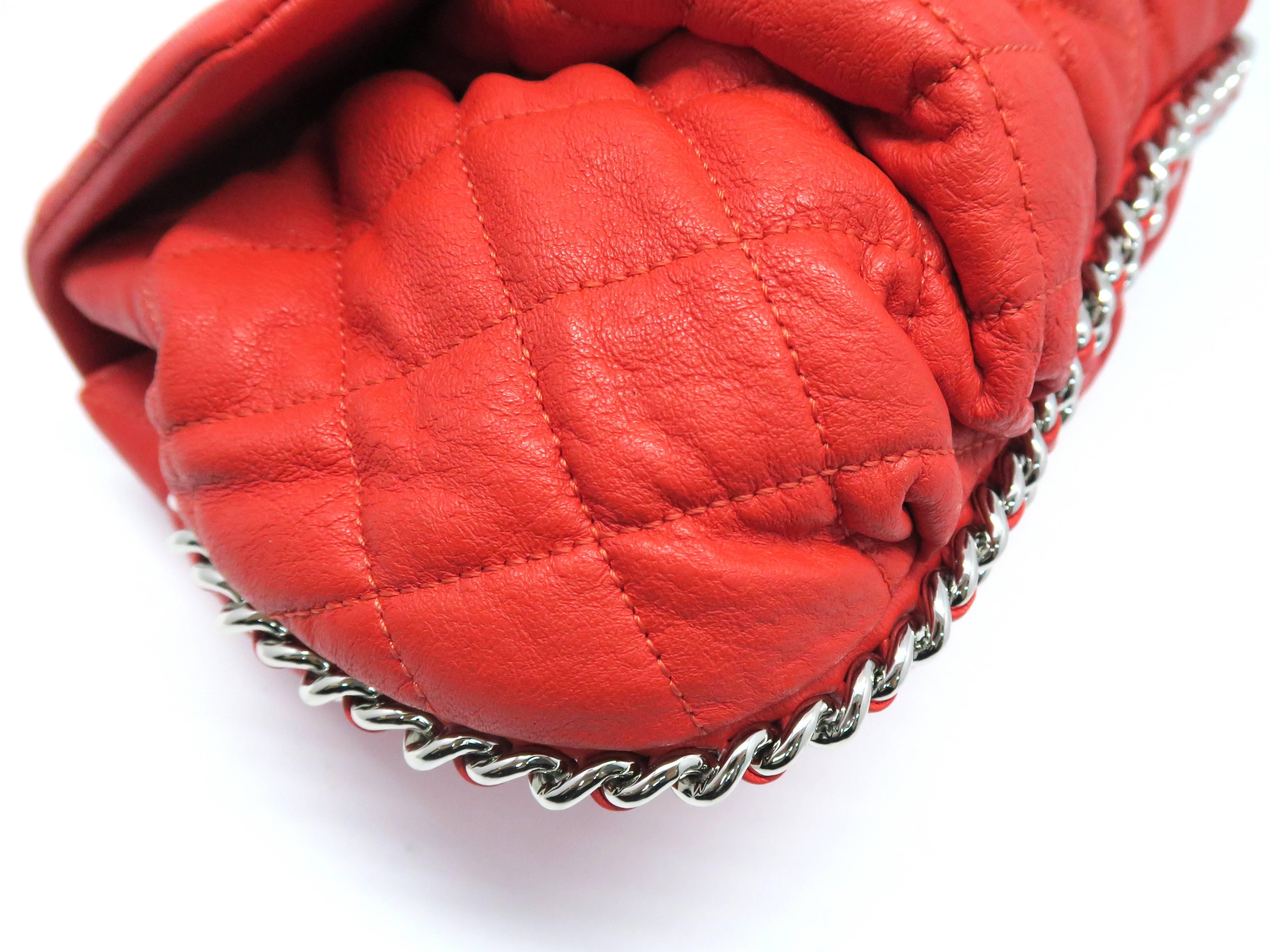 Chanel Red Quilting Calfskin Leather Silver Metal Shoulder Bag For Sale 2