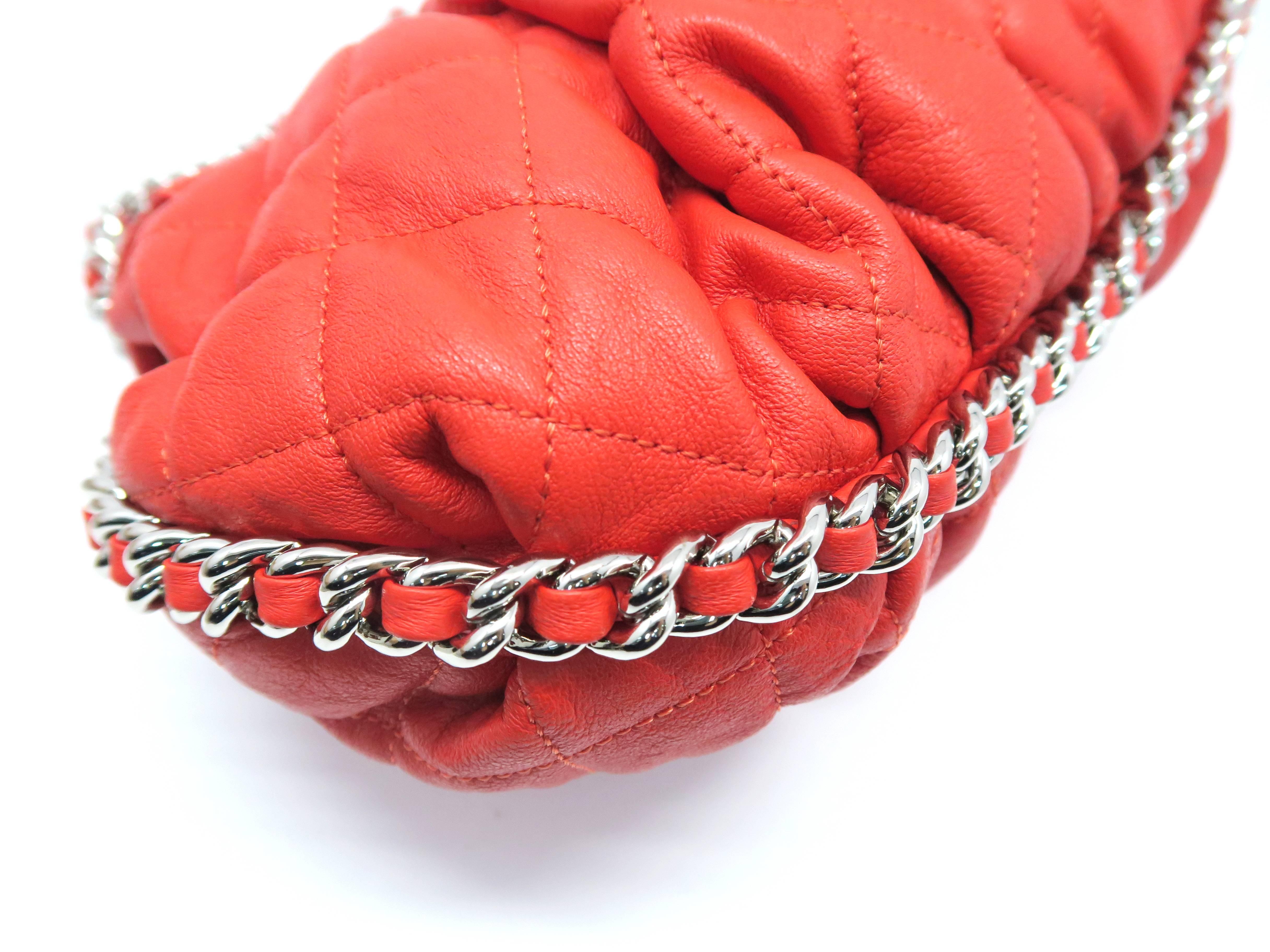 Chanel Red Quilting Calfskin Leather Silver Metal Shoulder Bag For Sale 1