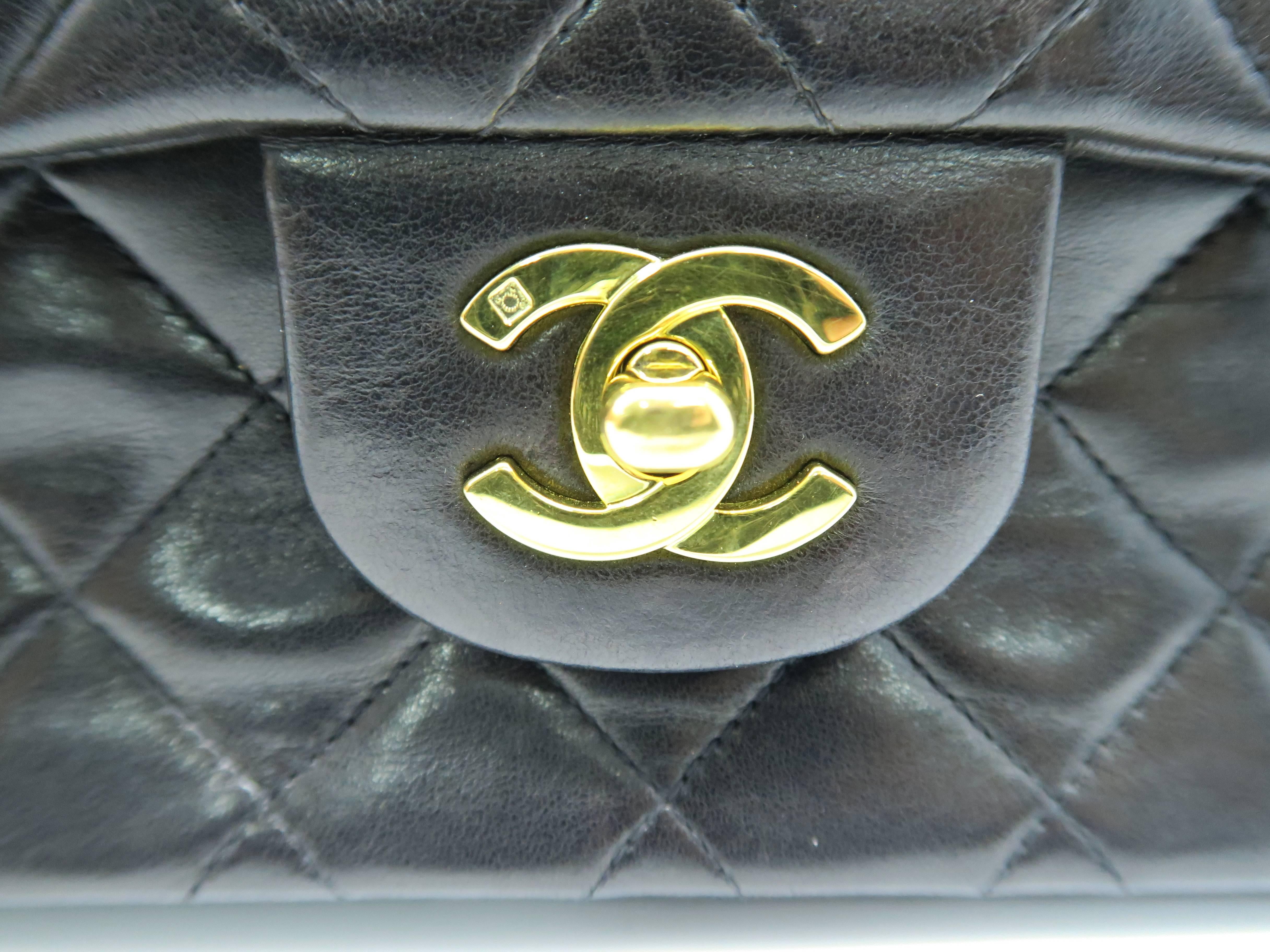 Chanel Classic Double Flap Black Quilting Lambskin Leather Gold Metal Flap Bag 5