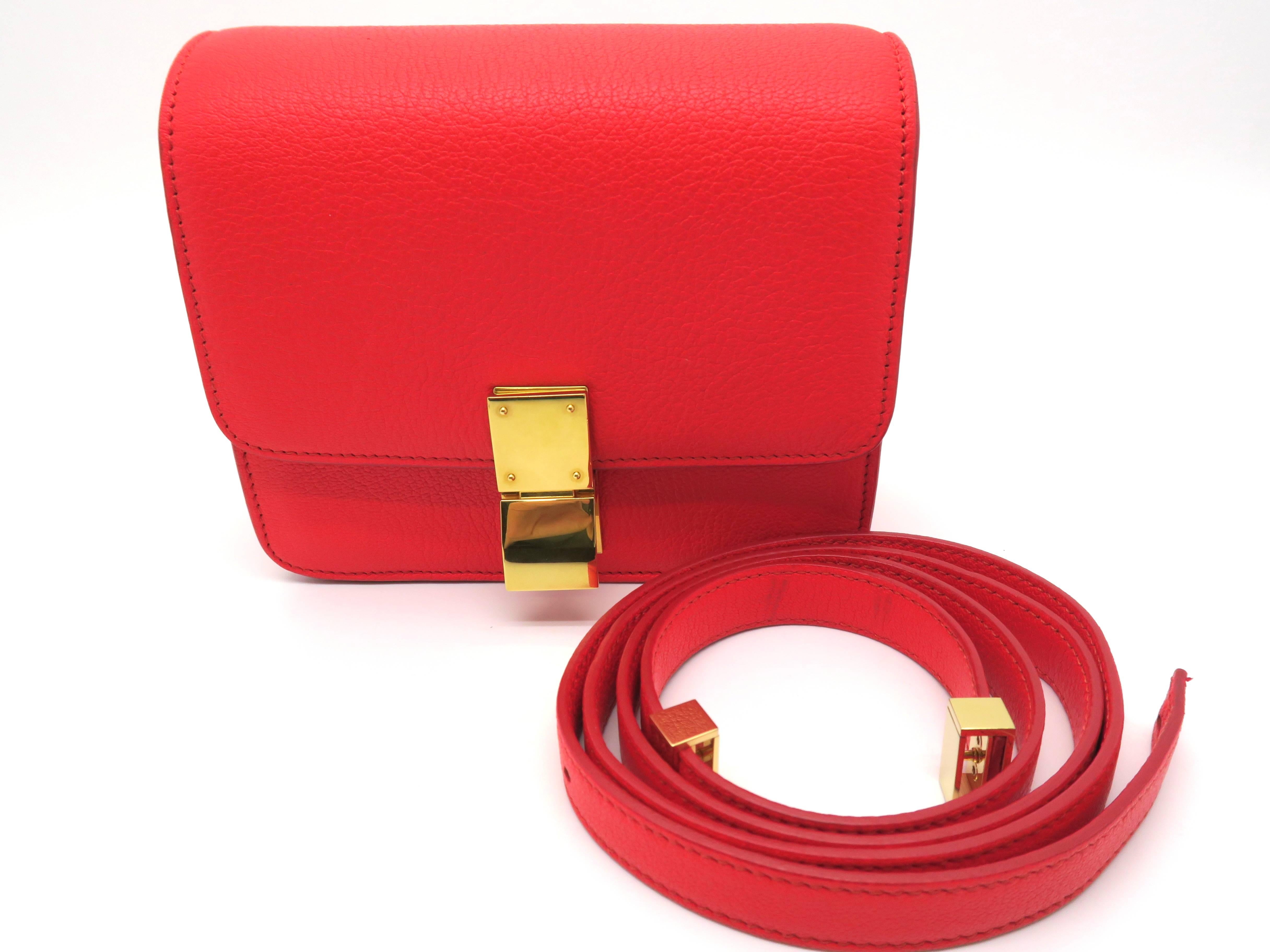 Celine Classic Box Red Calfskin Leather Shoulder Bag 6