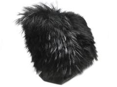 Chanel Black Calfskin Leather / Fur Chain Shoulder Bag