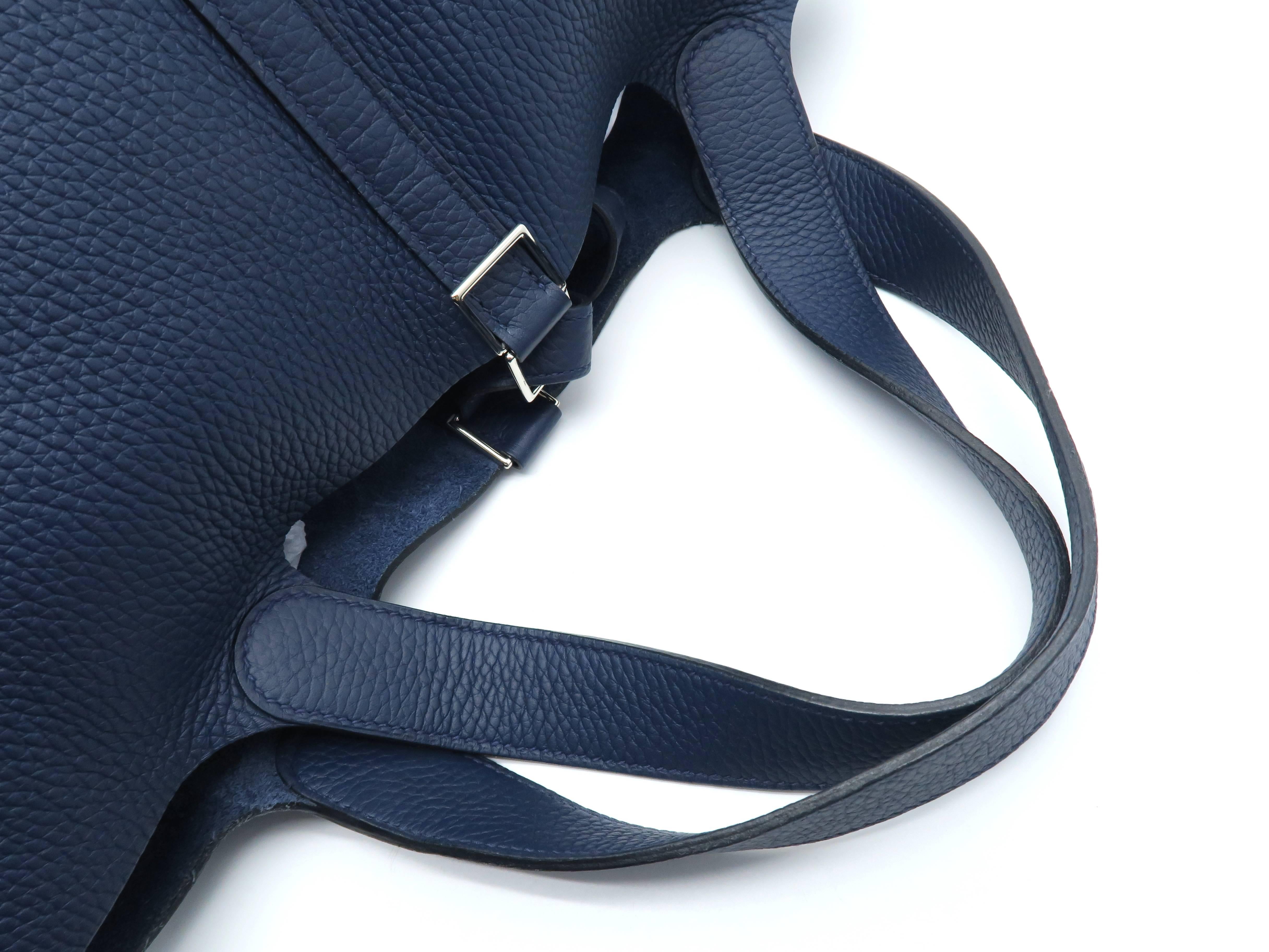 Hermes Picotin GM Dark Blue Bleu Saphir Clemence Leather Handbag 3