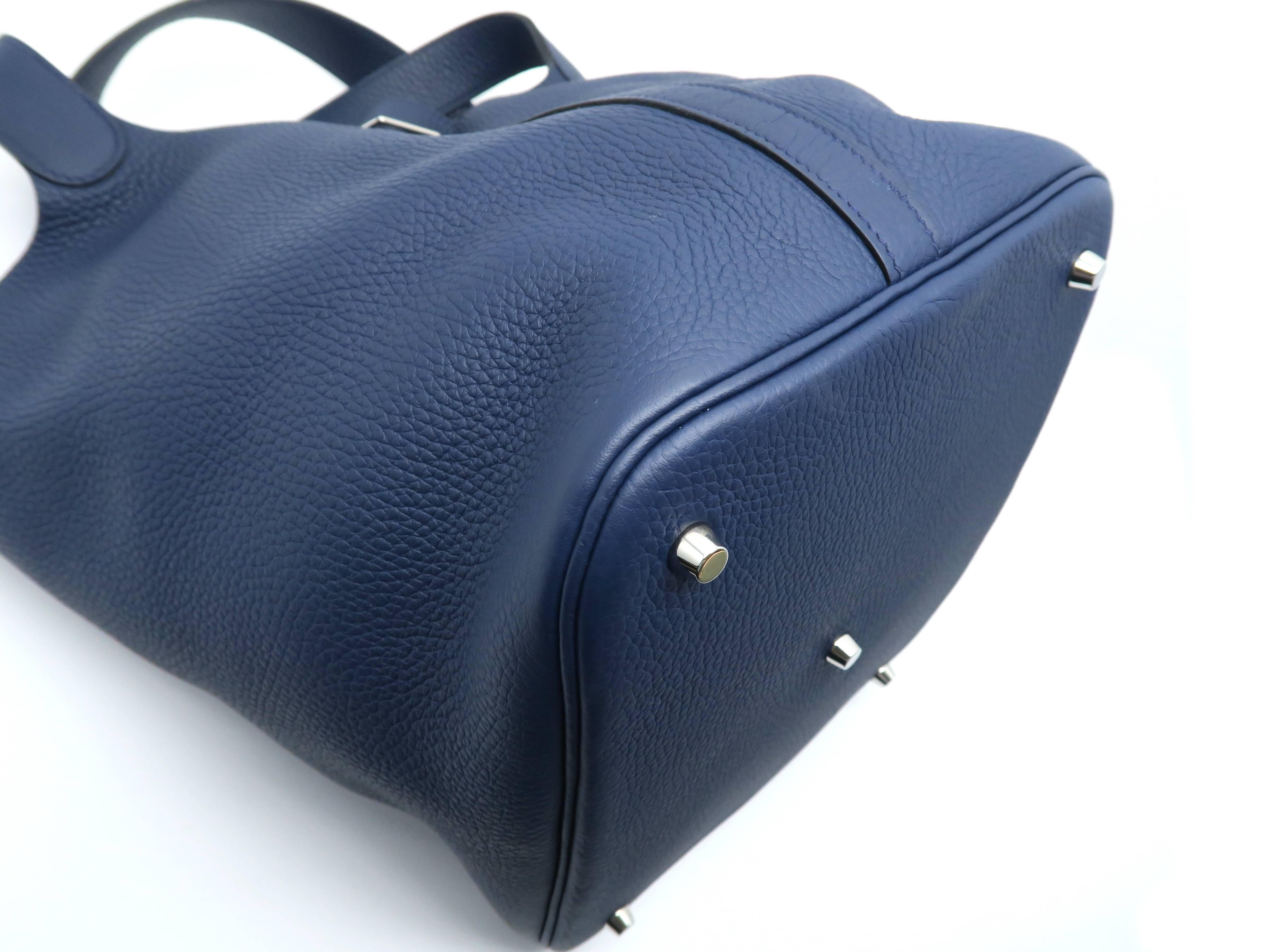 Hermes Picotin GM Dark Blue Bleu Saphir Clemence Leather Handbag 1