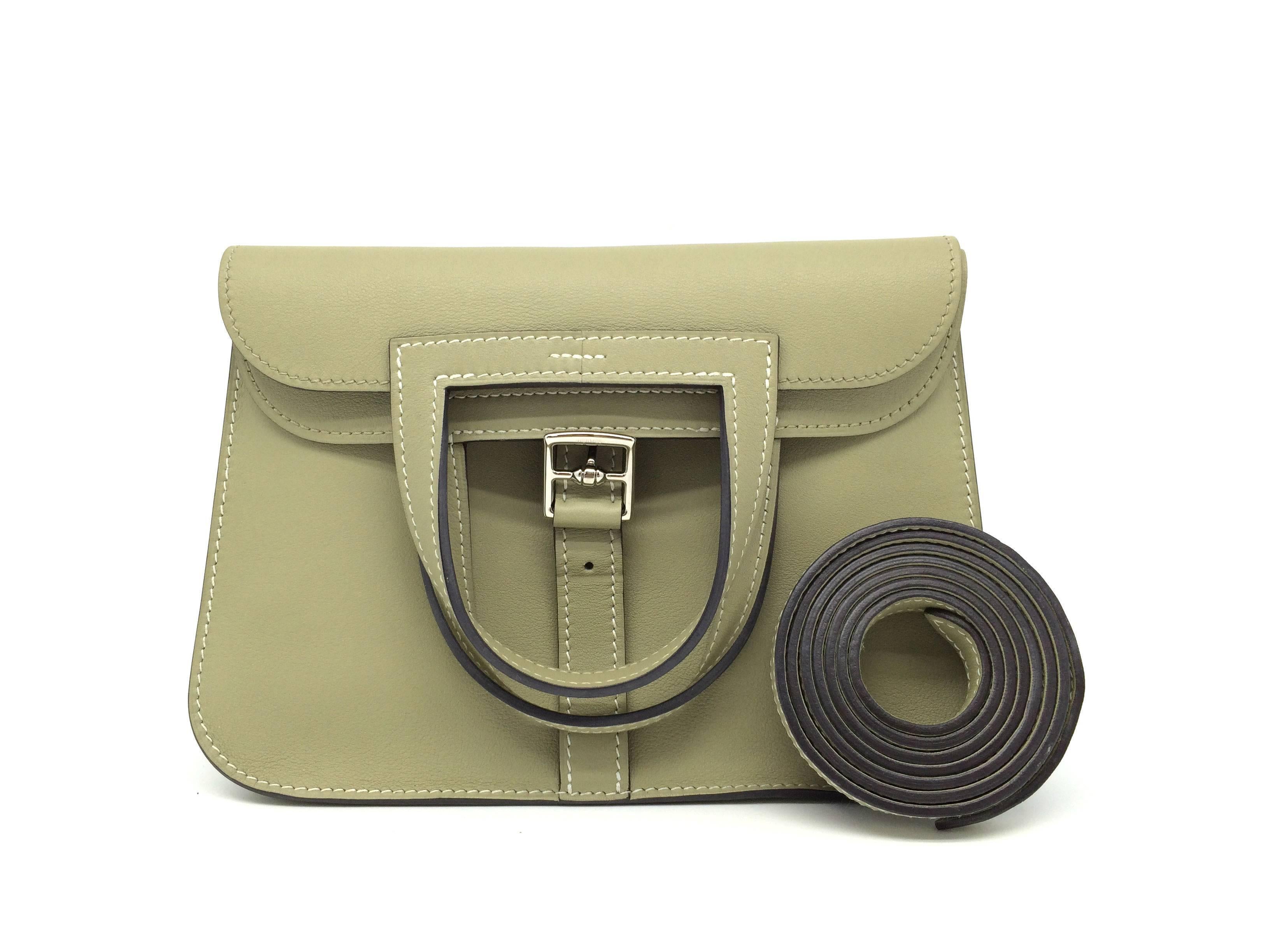 Hermes Mini Halzan Olive Green / Sauge Evercolor Leather Shoulder Tote Bag 3