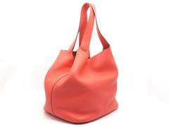 Hermes Picotin TGM Rouge Pivoine / Orange-ish Red Clemence Leather Tote Bag