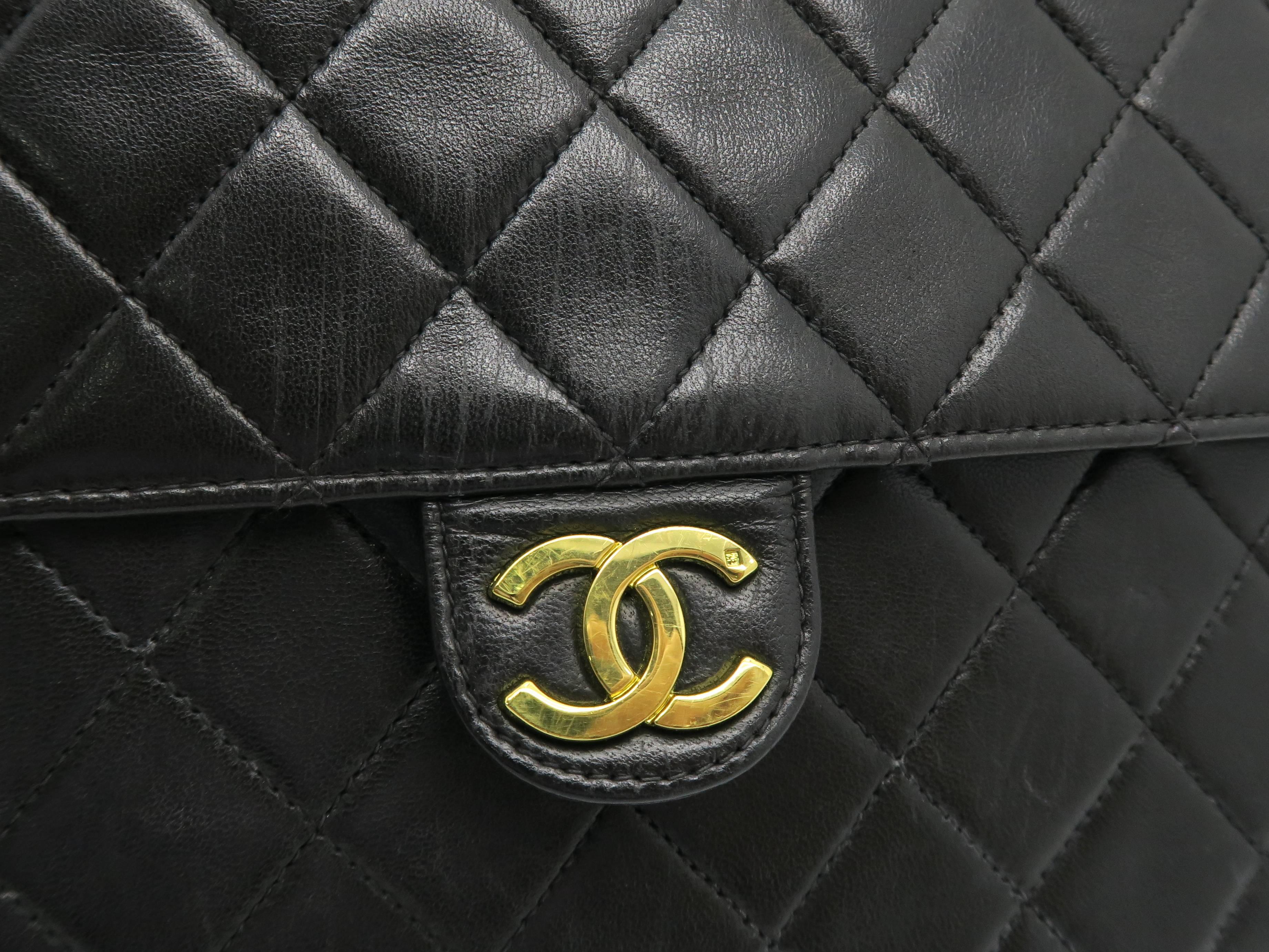 Chanel Black Quilting Lambskin Leather Shoulder Bag For Sale 2