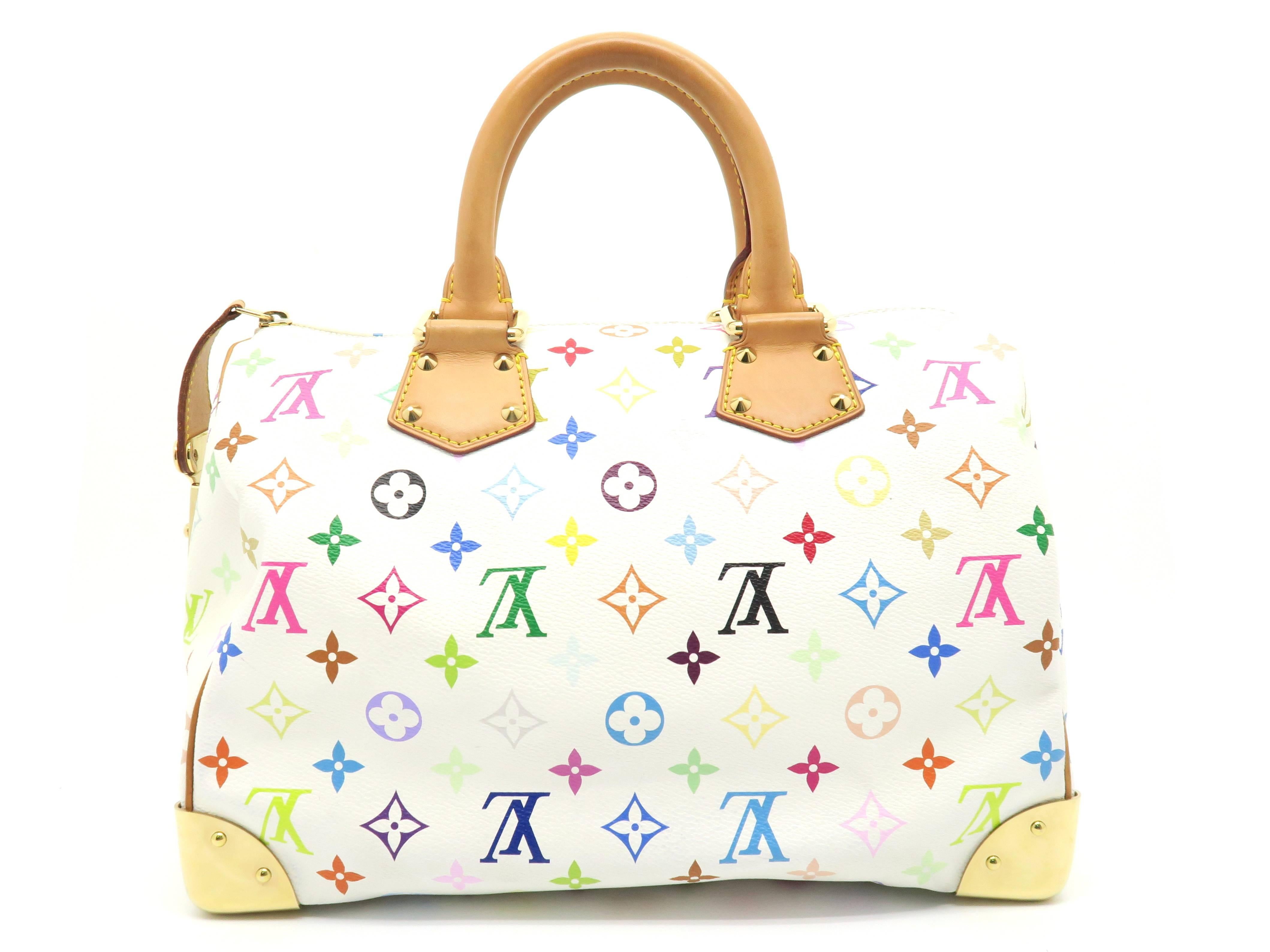 Louis Vuitton Speedy White Monogram Multicolore Handbag In Excellent Condition In Kowloon, HK