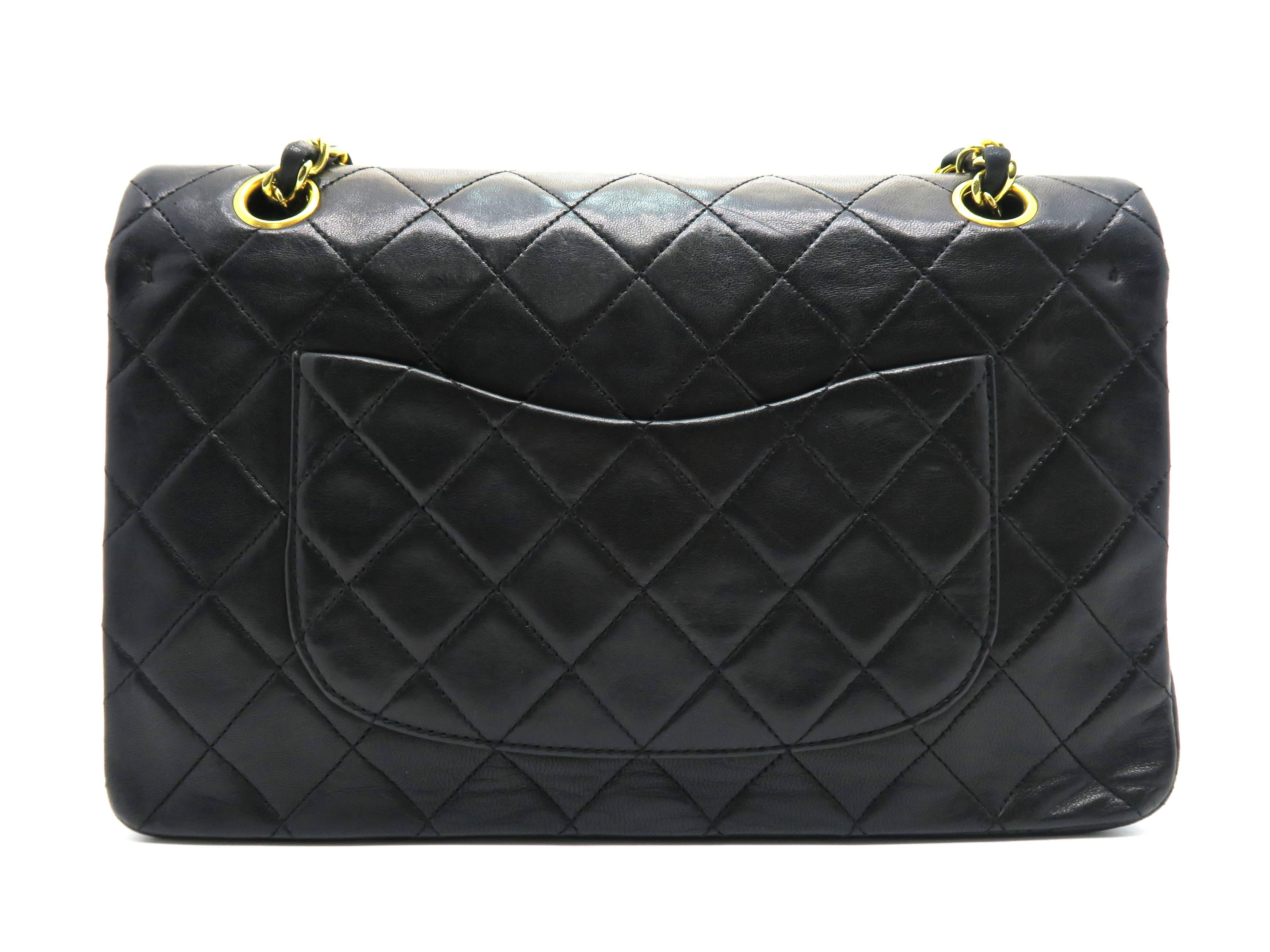 Chanel Quilting Lambskin Classic Double Flap Gold Metal Flap Bag Black In Good Condition For Sale In Kowloon, HK
