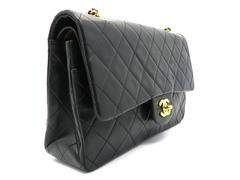 Chanel Quilting Lambskin Classic Double Flap Gold Metal Flap Bag Black