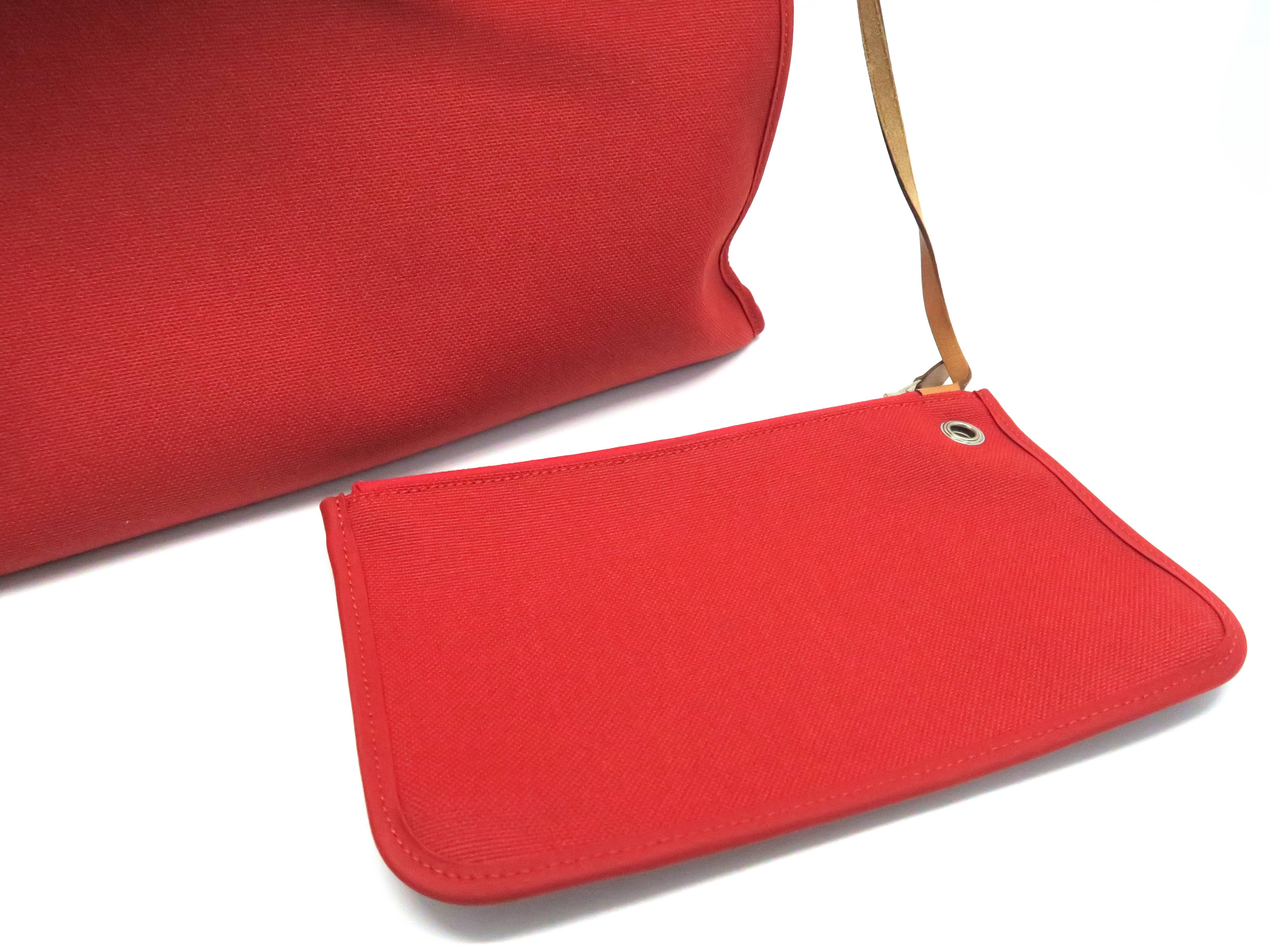 Hermes Herbag PM Red / Rouge Tomate Toile H Linen Satchel Bag For Sale 4