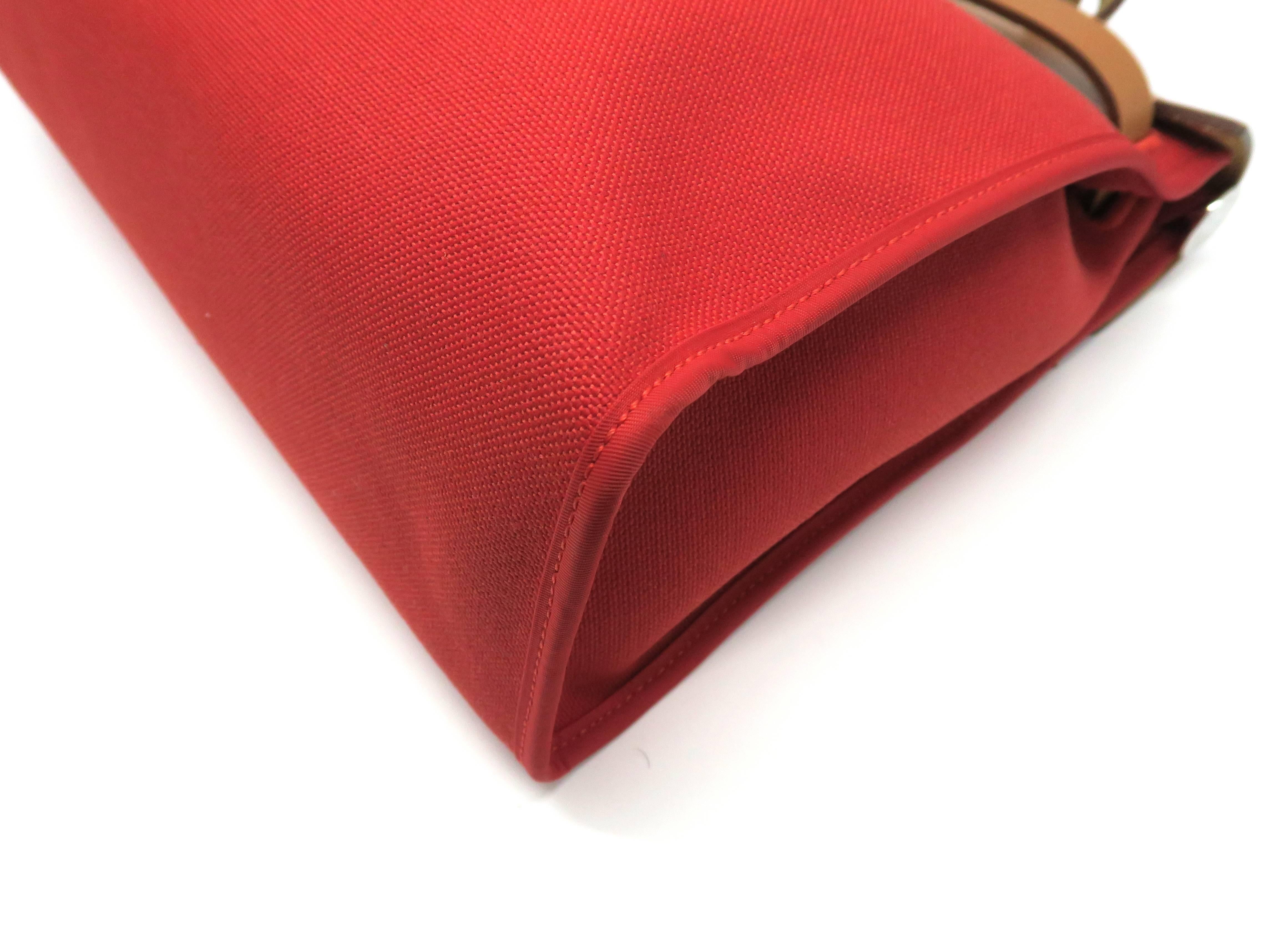 Men's Hermes Herbag PM Red / Rouge Tomate Toile H Linen Satchel Bag For Sale