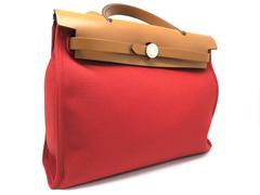 Hermes Herbag PM Red / Rouge Tomate Toile H Linen Satchel Bag