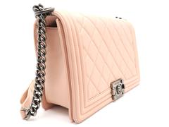Chanel Boy Flap Pink Quilted Lambskin Leather Silver Metal Chain Shoulder Bag
