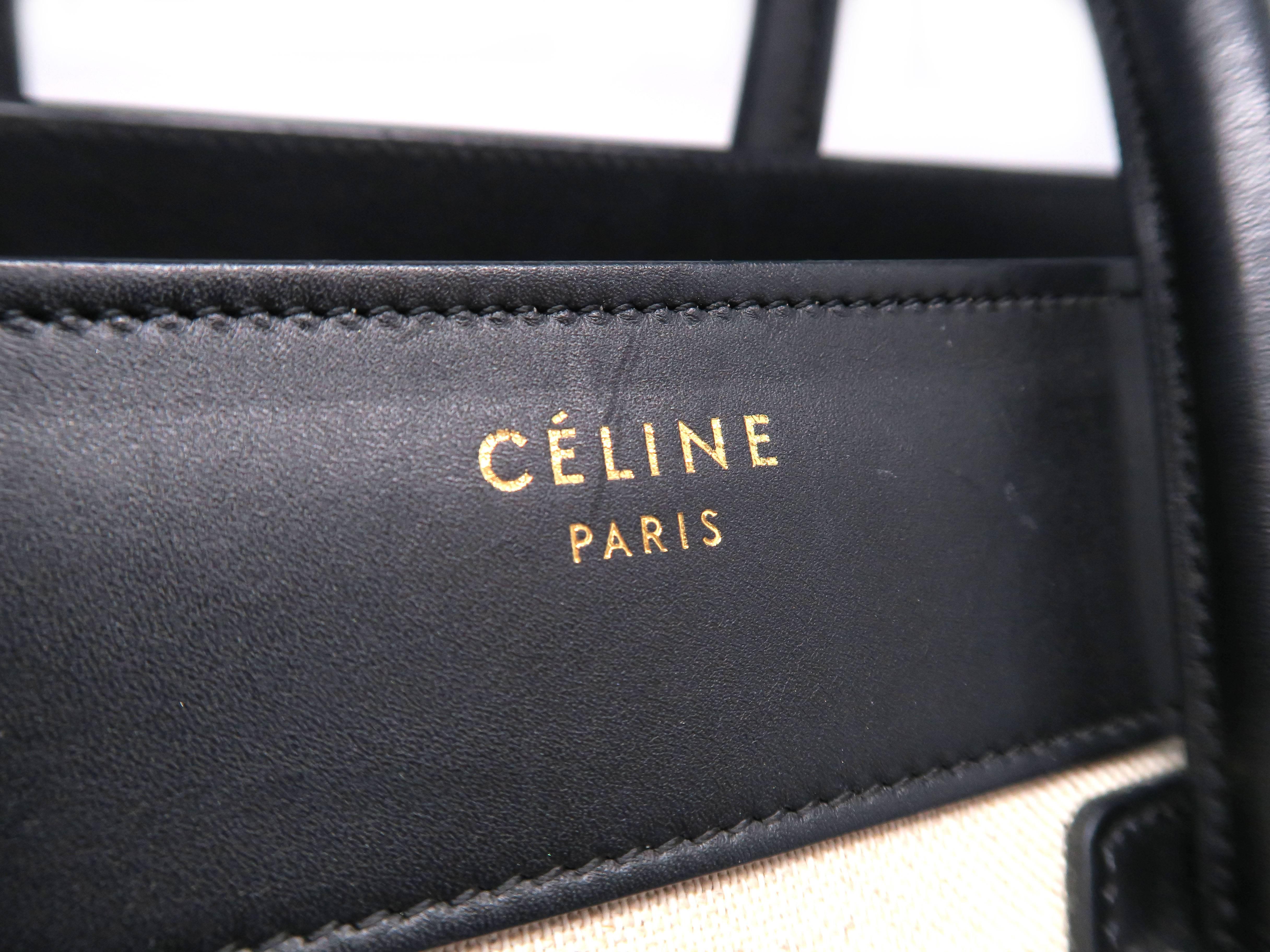Celine Lugguage Black/ Beige Calfskin Leather Handbag For Sale 4