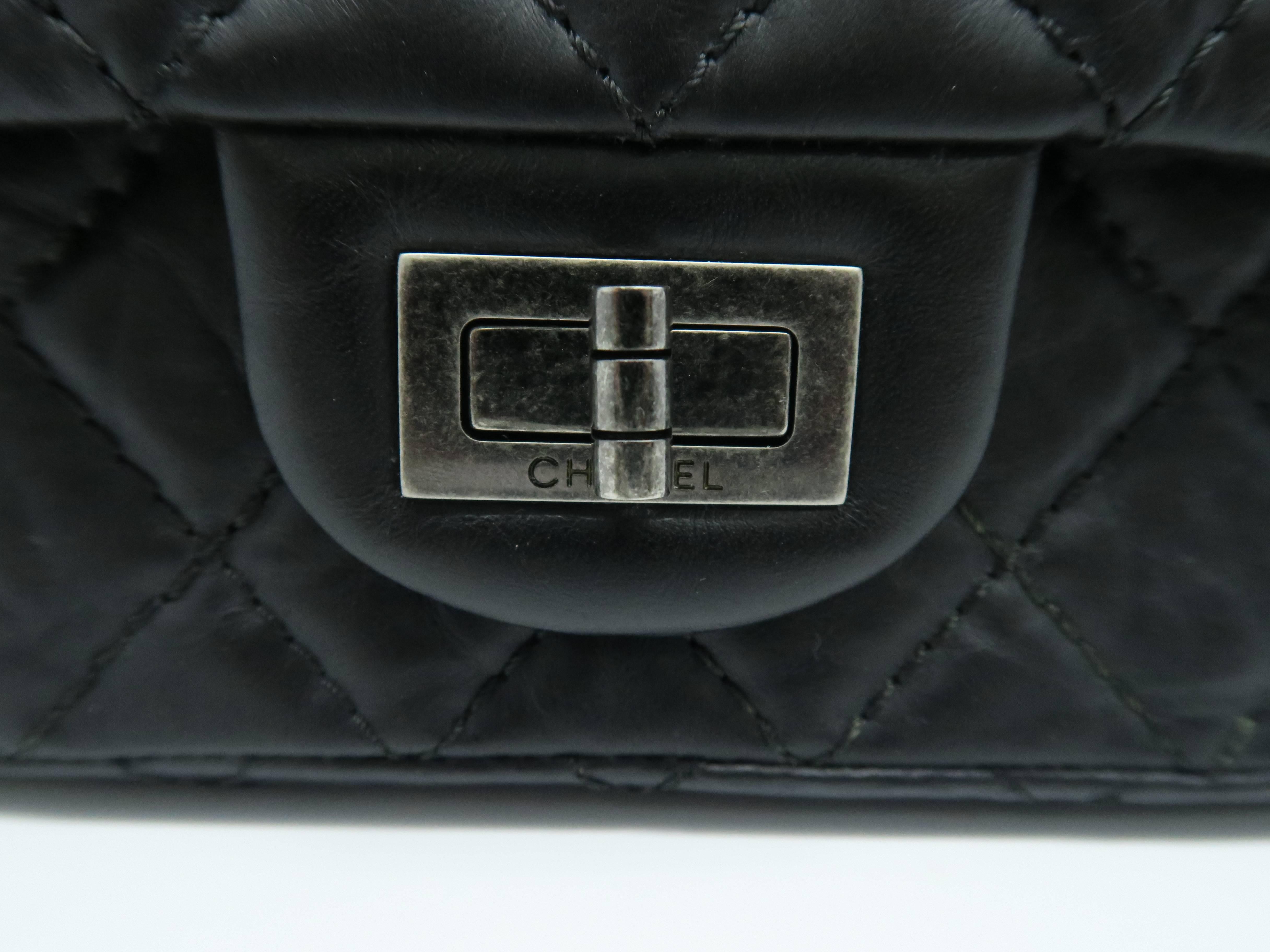 Chanel Black Quilting Calfskin Leather Silver Metal Flap Bag For Sale 5