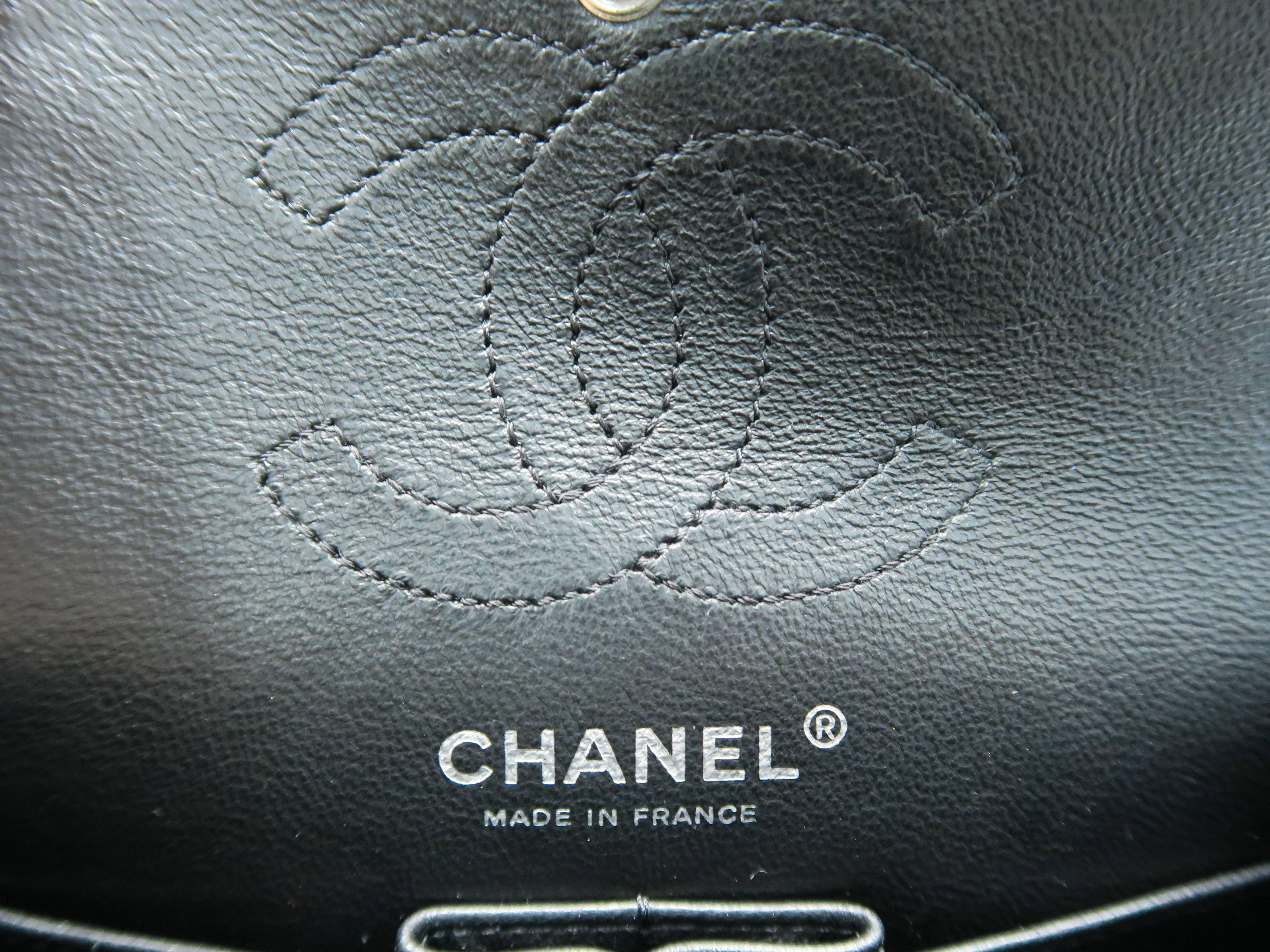 Chanel Black Quilting Calfskin Leather Silver Metal Flap Bag For Sale 6