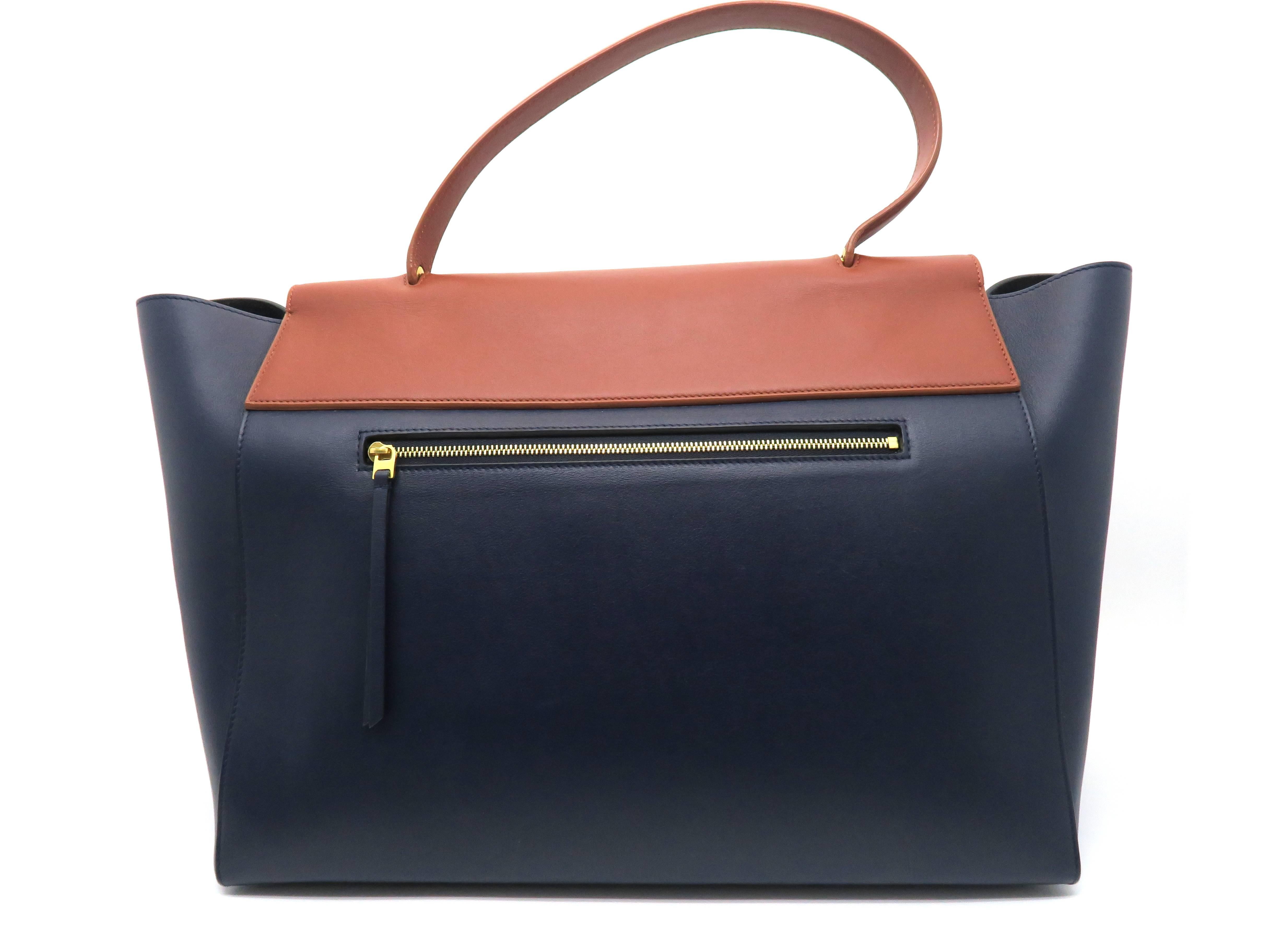 Black Celine Belt Bag Blue/ Brown Calfskin Leather Handbag For Sale