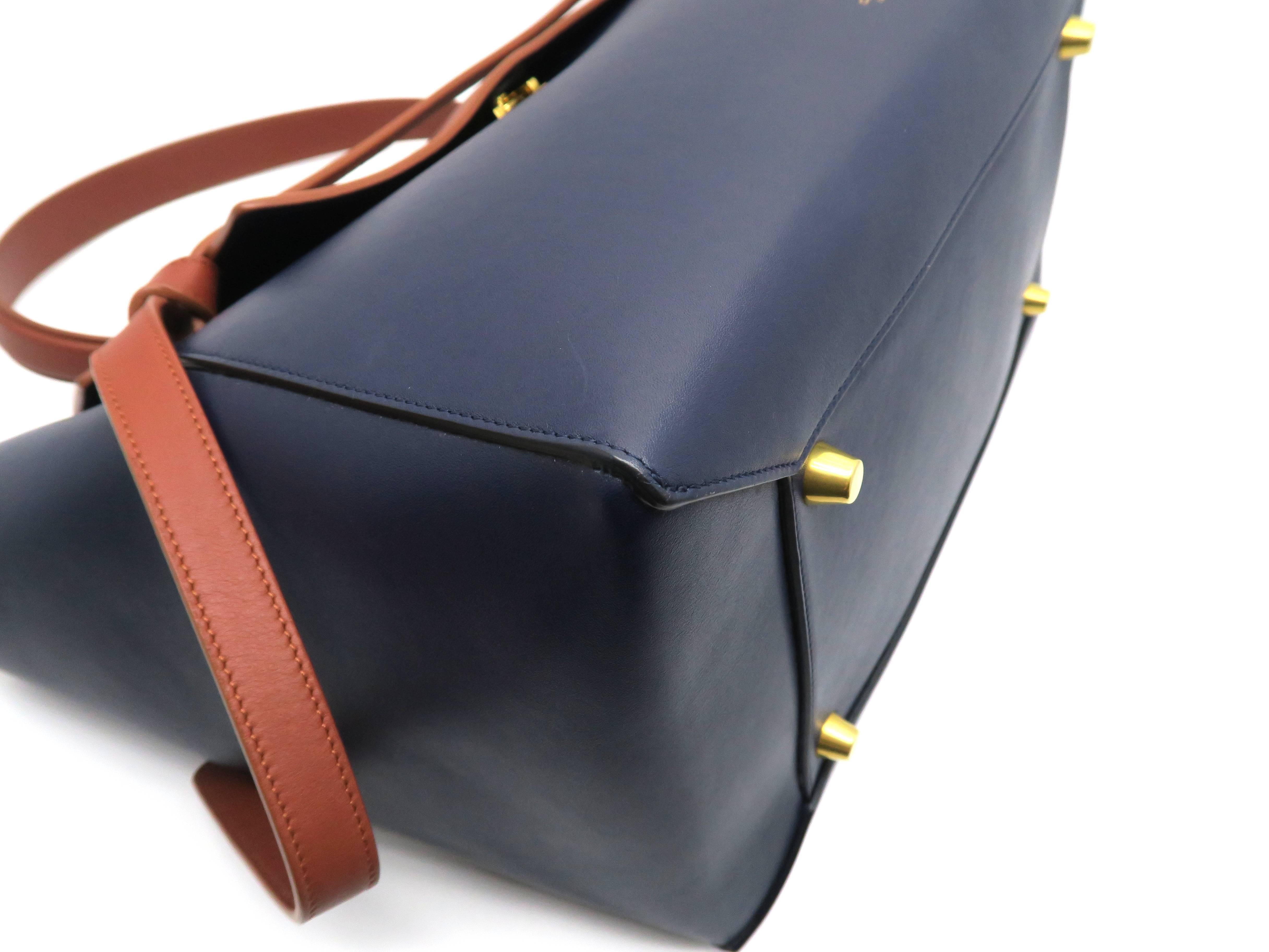 Women's Celine Belt Bag Blue/ Brown Calfskin Leather Handbag For Sale