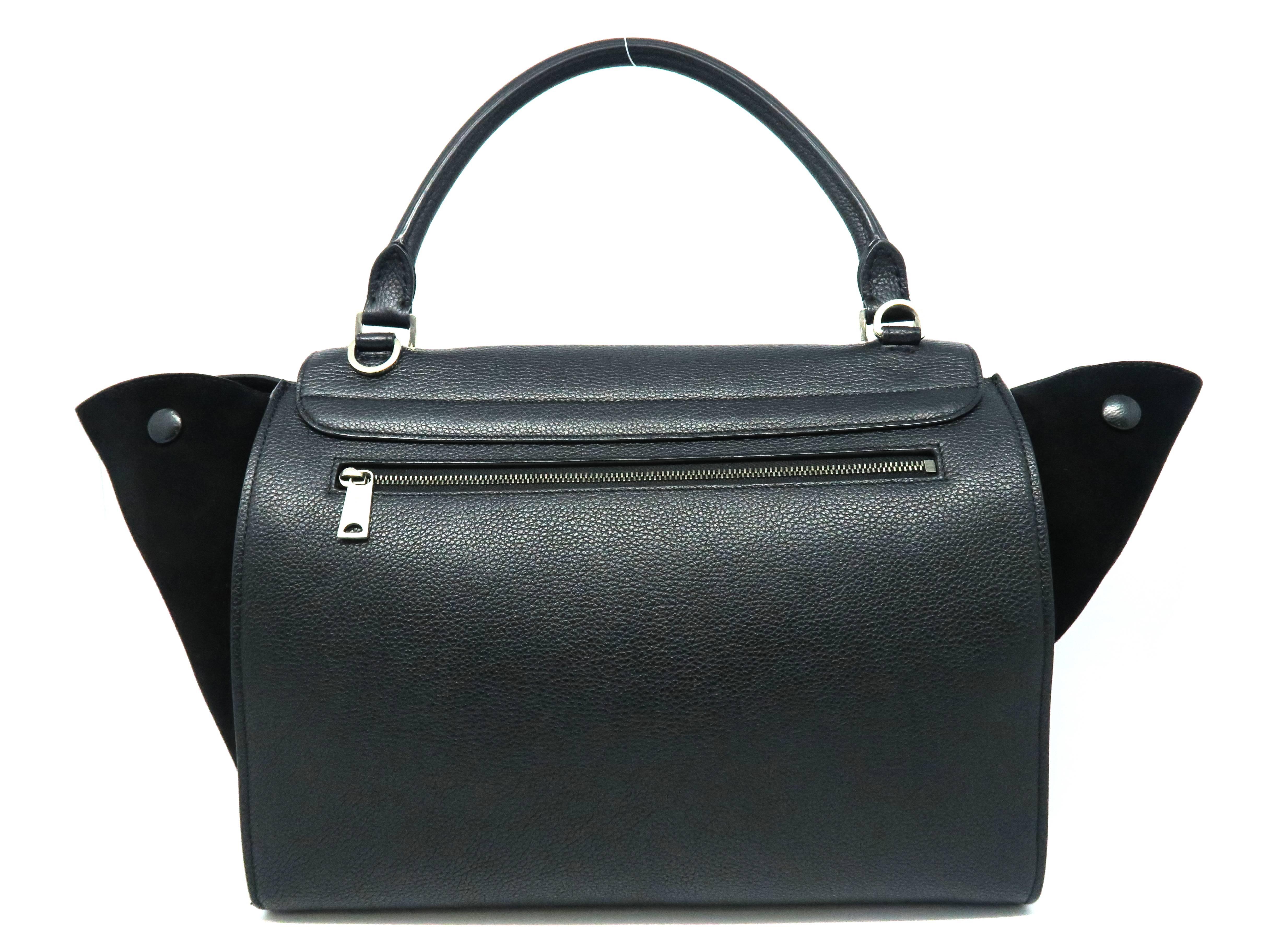 Celine Trapeze Black Calfskin Leather Suede Leather Satchel Bag In Excellent Condition In Kowloon, HK