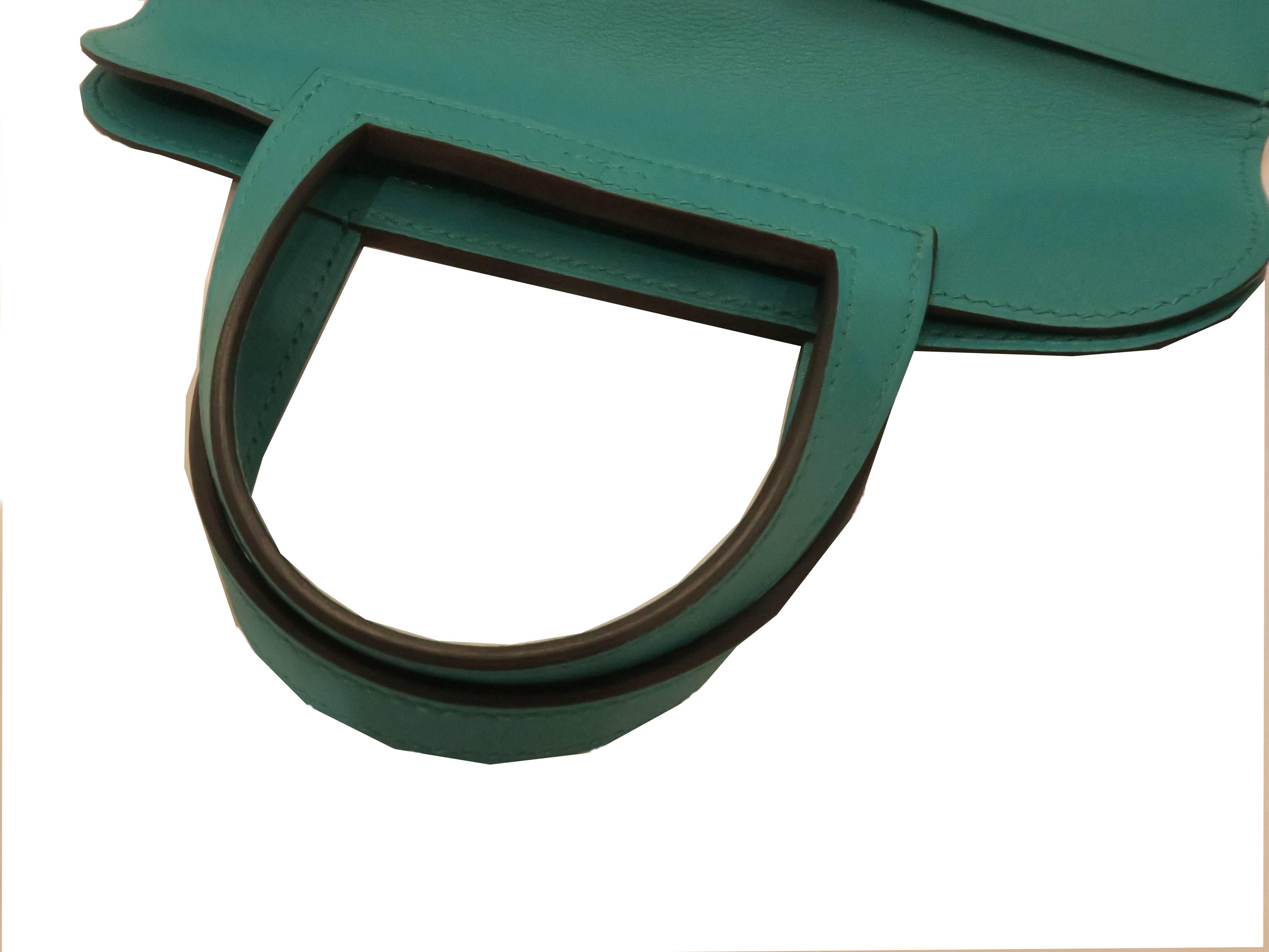 Women's or Men's Hermes Mini Halzan Menthe/ Blue-Ish Green Evercolor Leather Satchel Bag