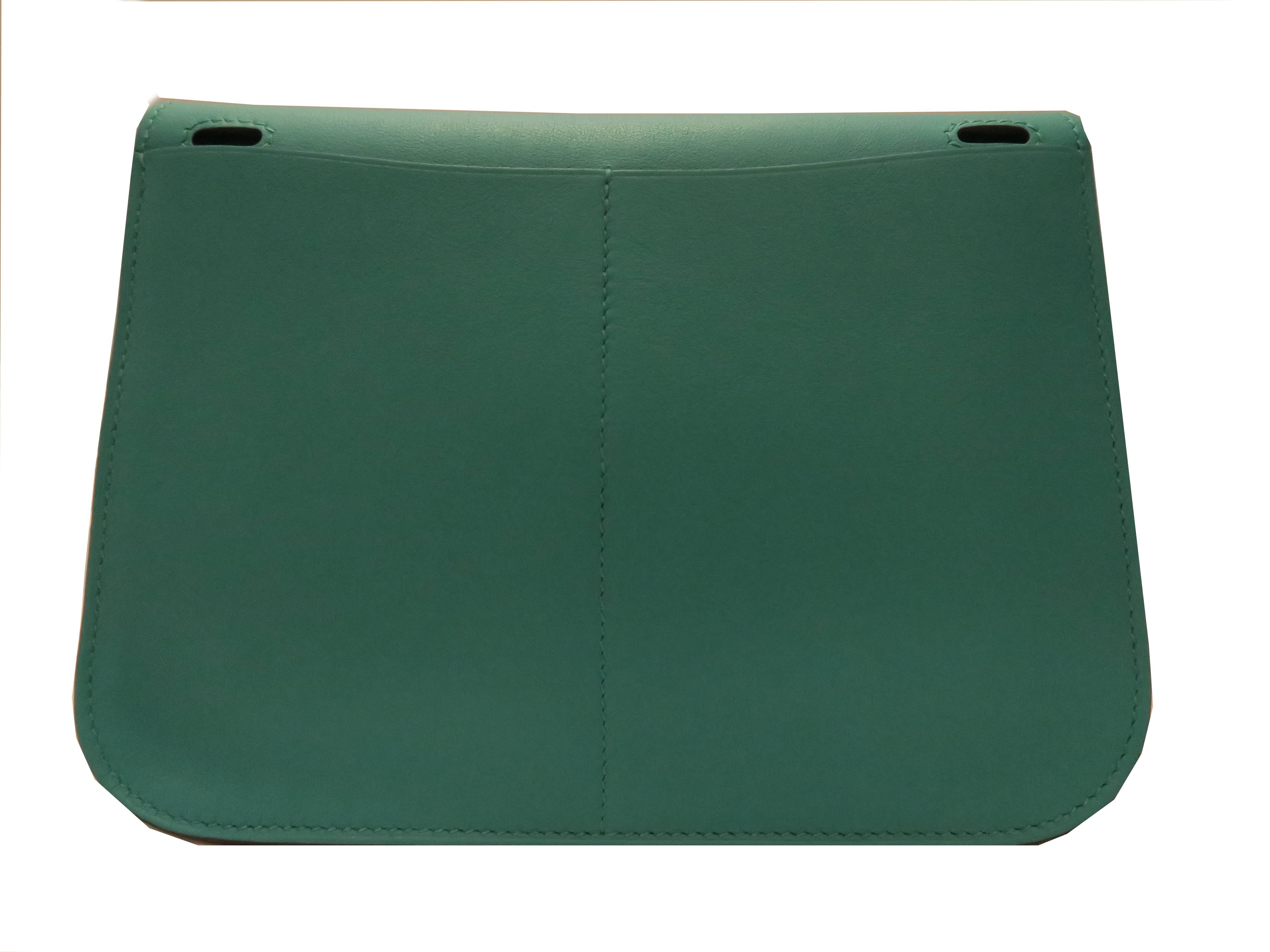 Black Hermes Mini Halzan Menthe/ Blue-Ish Green Evercolor Leather Satchel Bag