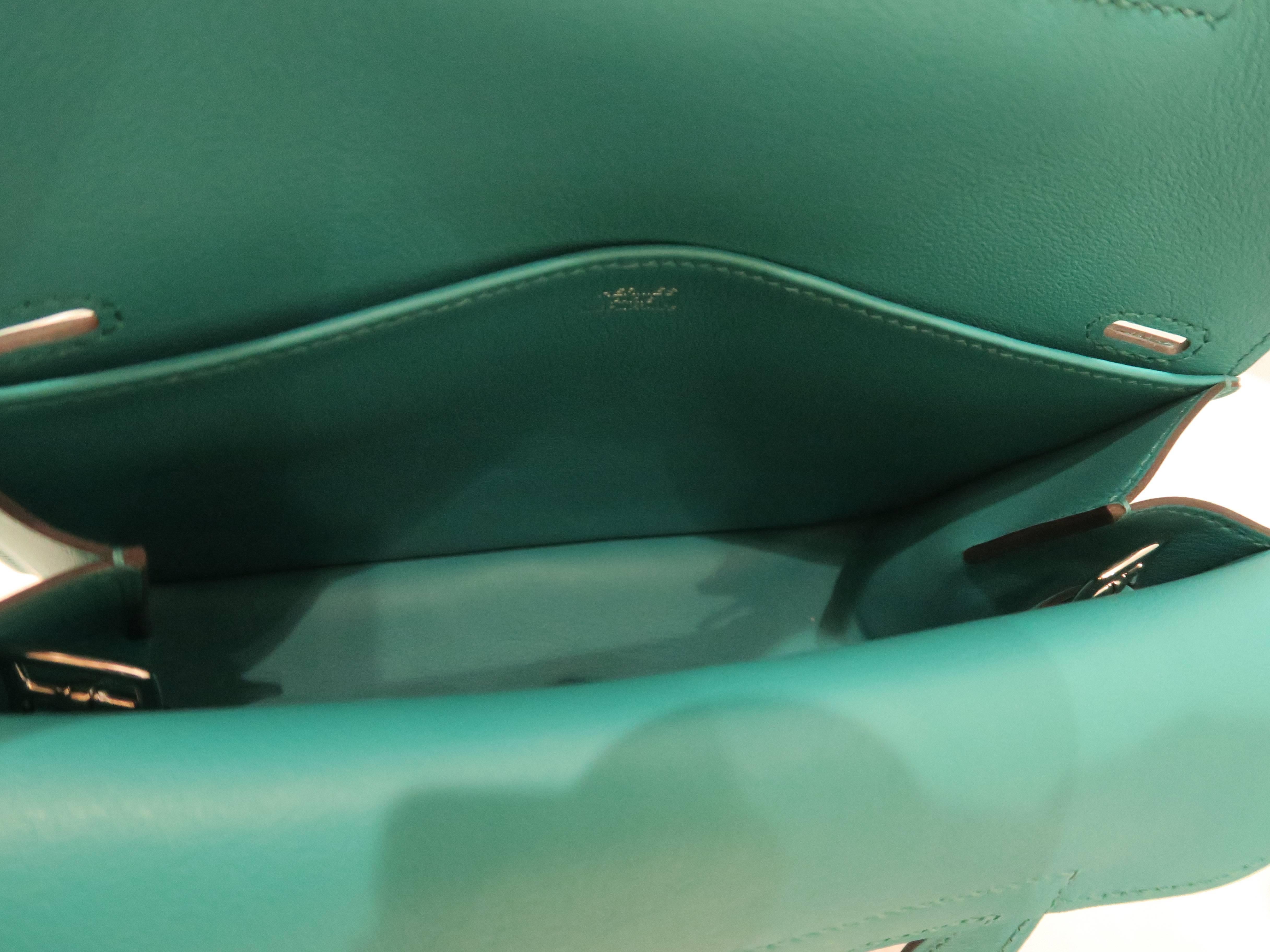 Hermes Mini Halzan Menthe/ Blue-Ish Green Evercolor Leather Satchel Bag 1