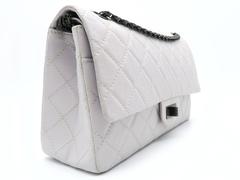 Chanel Double Flap White Quilting Calfskin Leather Silver Metal Shoulder Bag