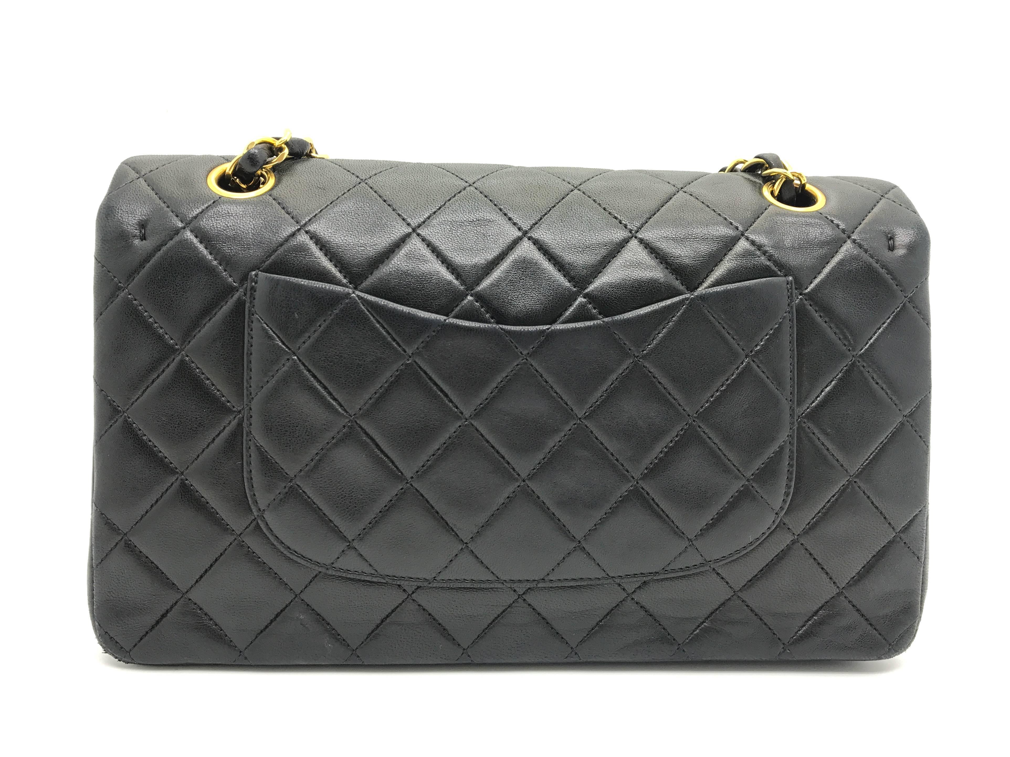 Chanel Classic Double Flap Black Quilting Lambskin Leather Shoulder Bag In Good Condition For Sale In Kowloon, HK
