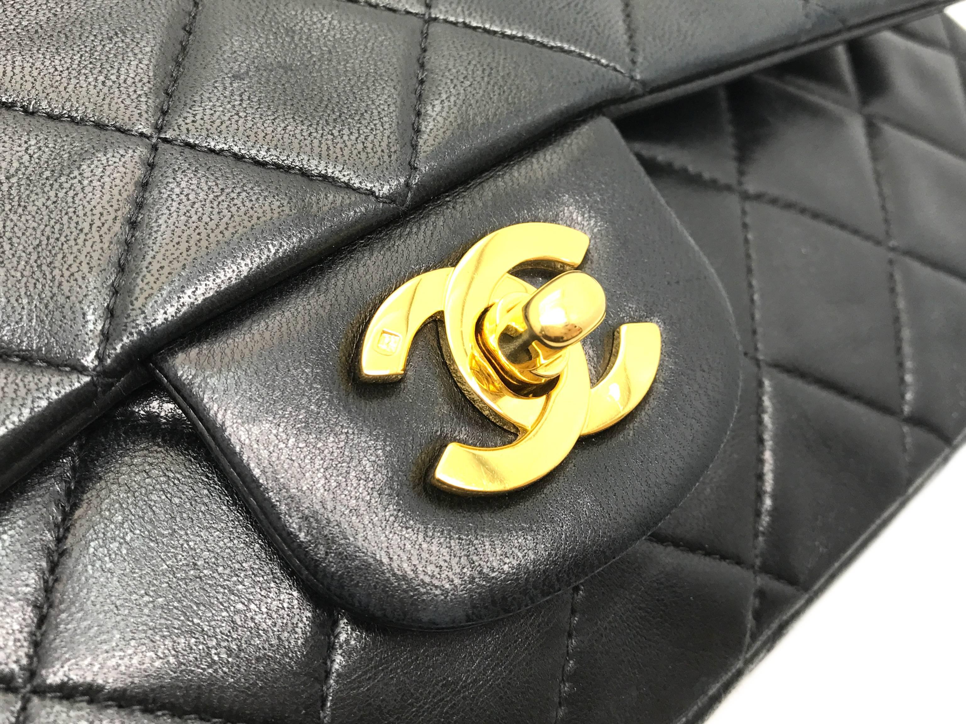 Chanel Classic Double Flap Black Quilting Lambskin Leather Shoulder Bag For Sale 4