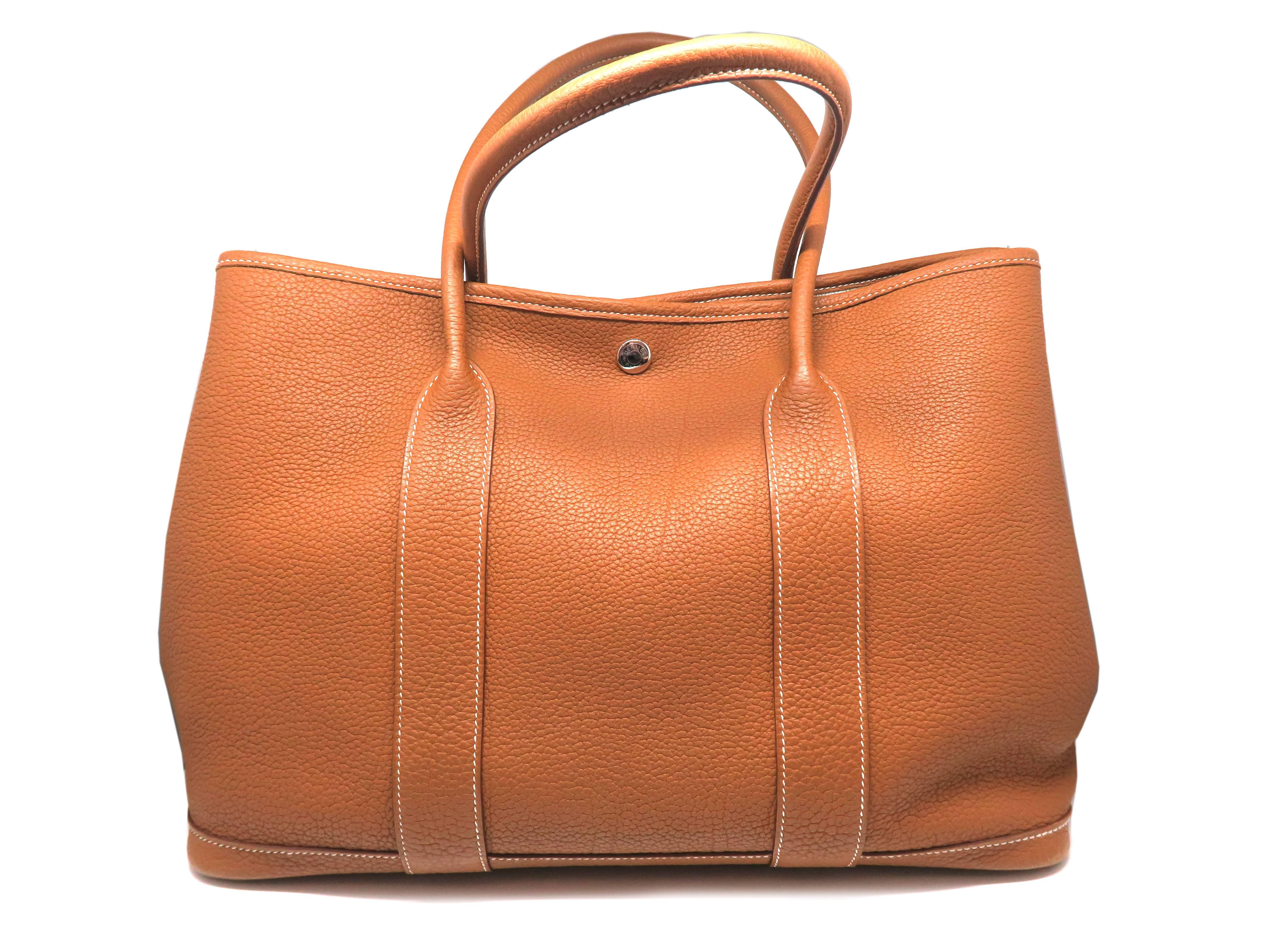 Orange Hermes Garden Party PM Brown / Gold Togo Leather Shoulder Bag
