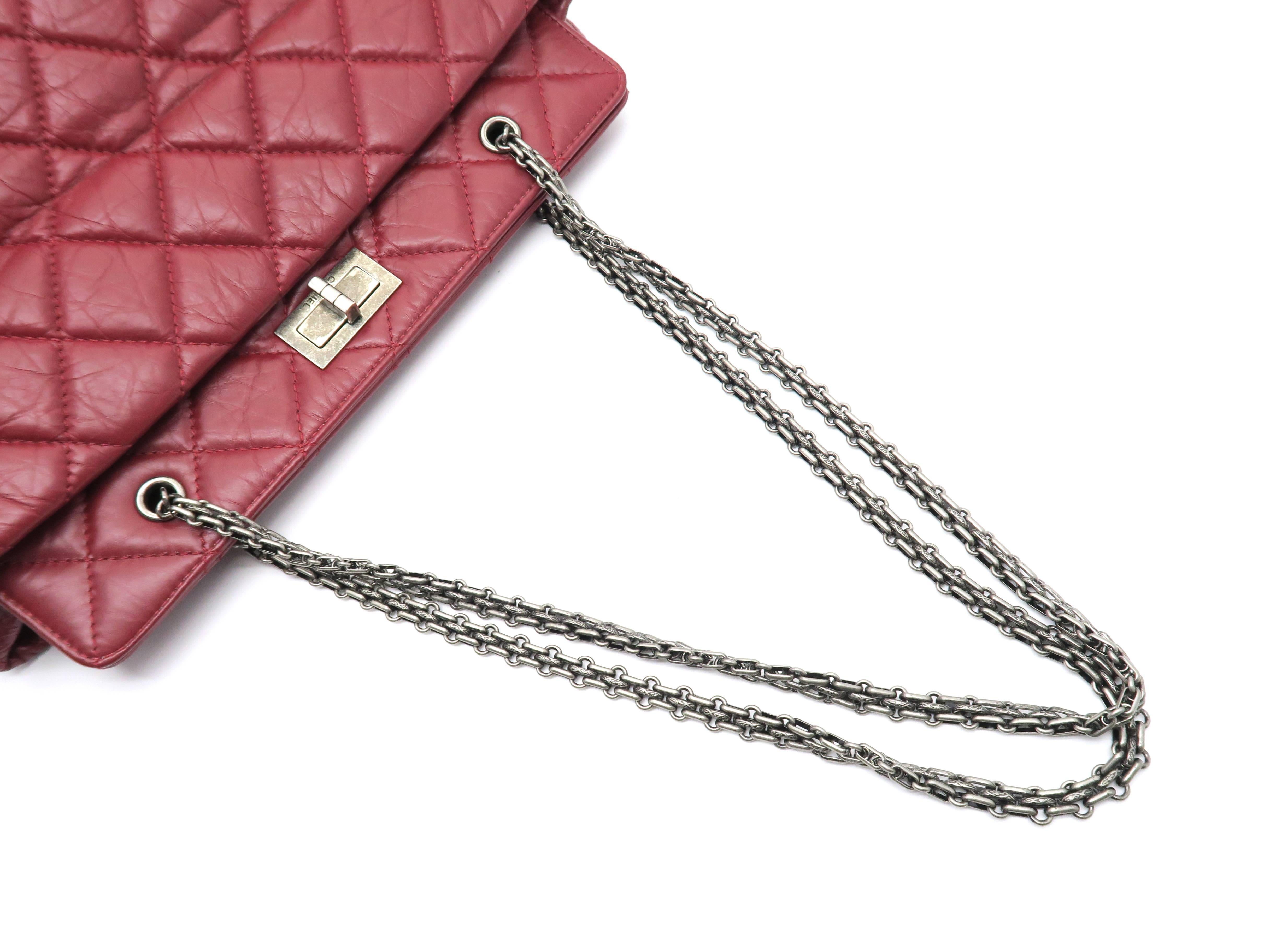 Chanel 2.55 Red Quilting Aged Calf Leather Silver Metal Shoulder Bag 4