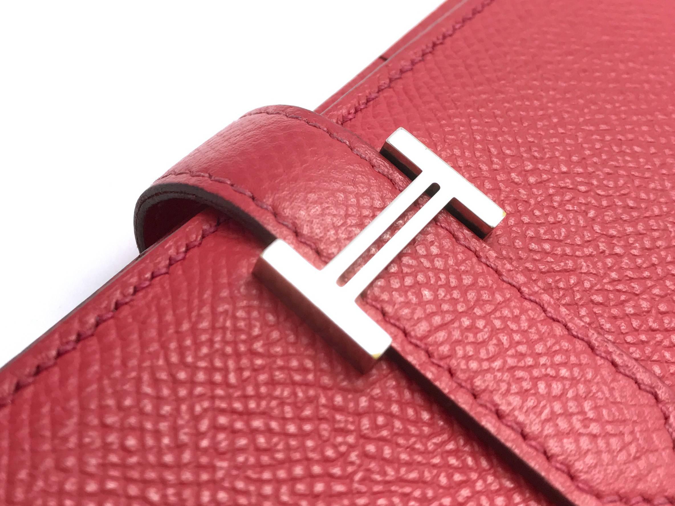 Hermes Red / Rouge Vif Epsom Leather Long Wallet For Sale 4