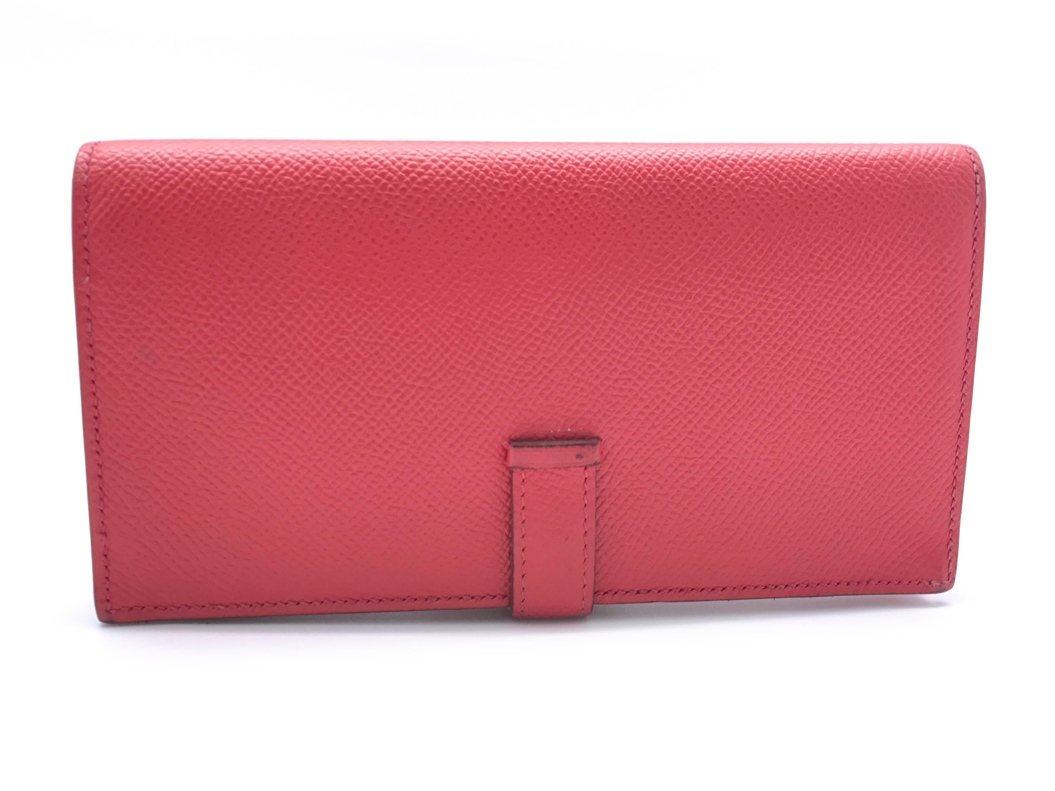 Hermes Red / Rouge Vif Epsom Leather Long Wallet In Excellent Condition For Sale In Kowloon, HK