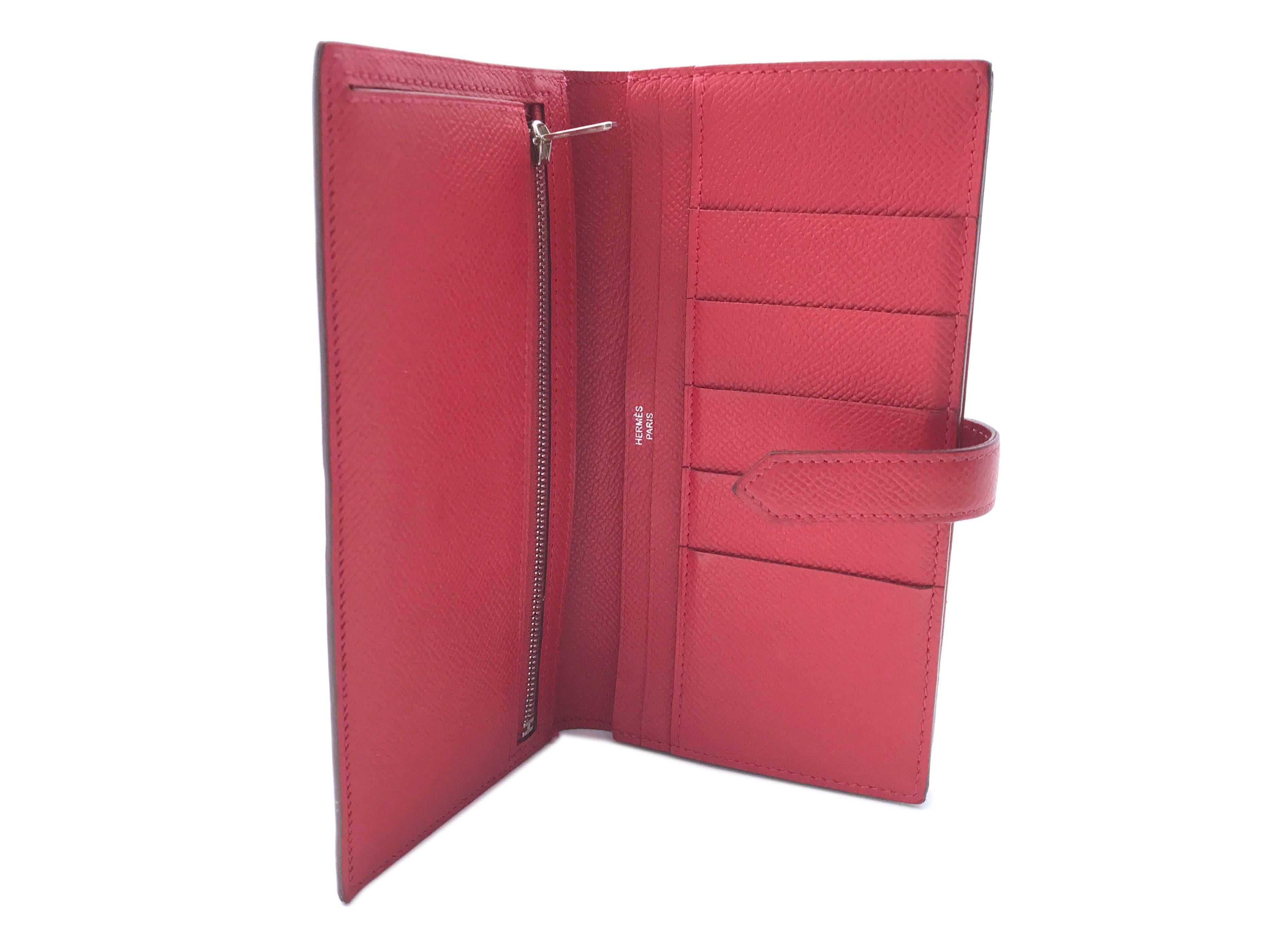 Hermes Red / Rouge Vif Epsom Leather Long Wallet For Sale 1