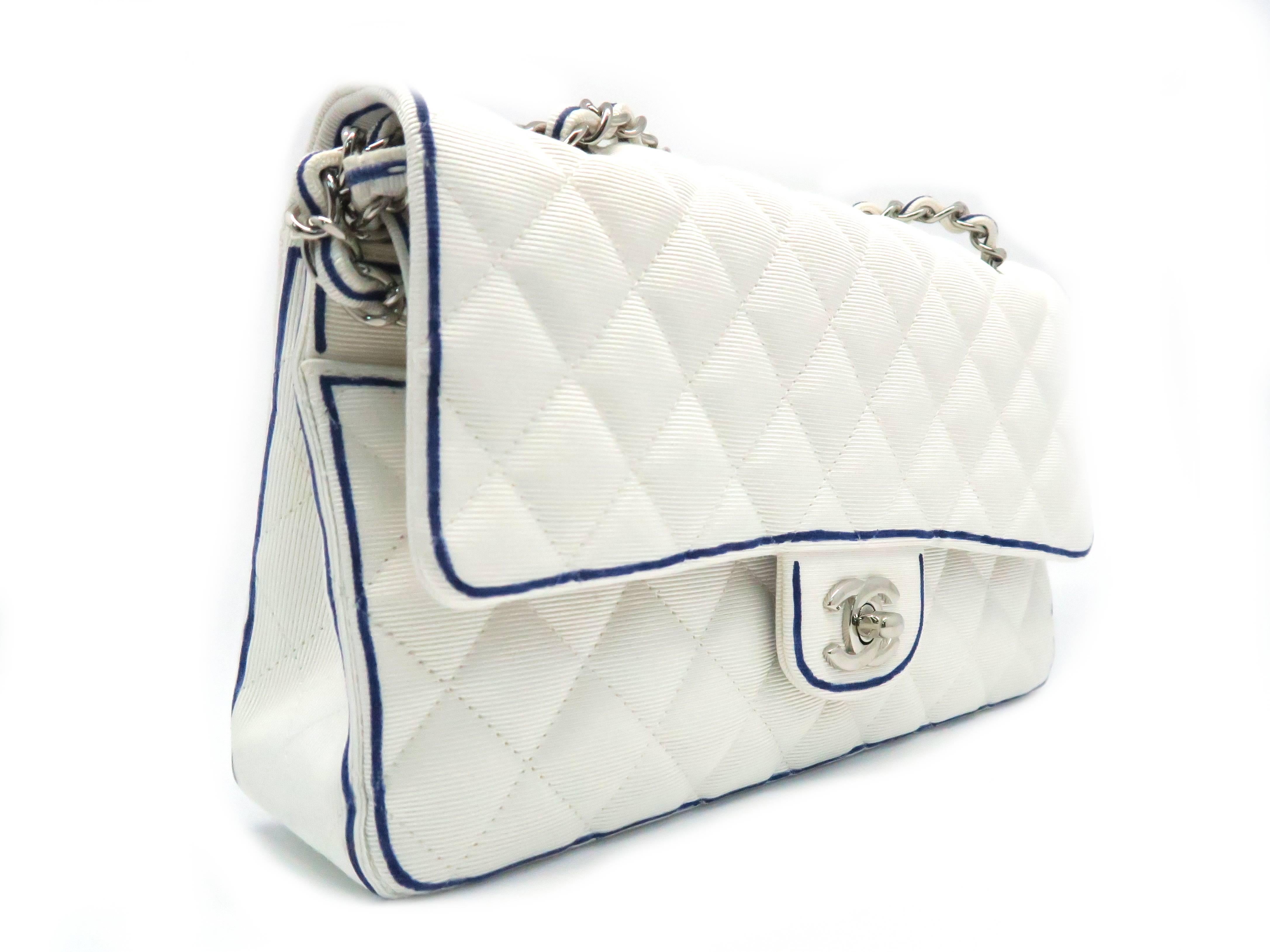 Color: White/ Blue

Material: Grosgrain

Condition: New
Overall: Brand New, not used
Surface: Good
Corners: Good
Edges: Good
Handles/Straps: Good
Hardware: Good

Dimension: W25 × H5 × D6.5cm（W9.8" × H1.9" × D2.5"）
Shoulder